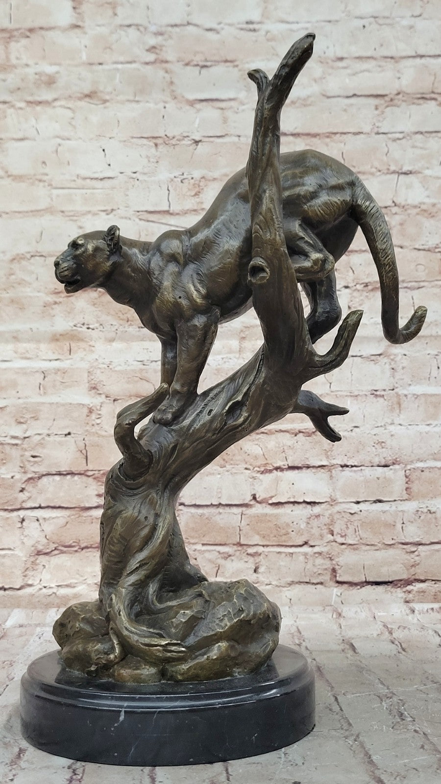 LARGE BRONZE SCULPTURE LION PANTHER TIGER PUMA COUGAR BIG CAT STATUE AFRICAN ART