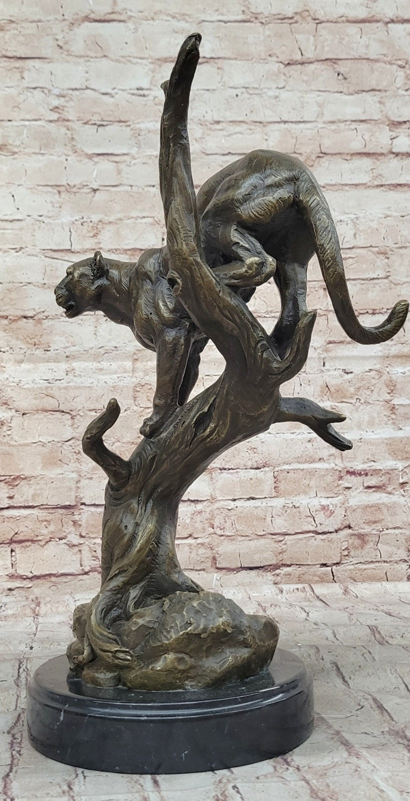 LARGE BRONZE SCULPTURE LION PANTHER TIGER PUMA COUGAR BIG CAT STATUE AFRICAN ART