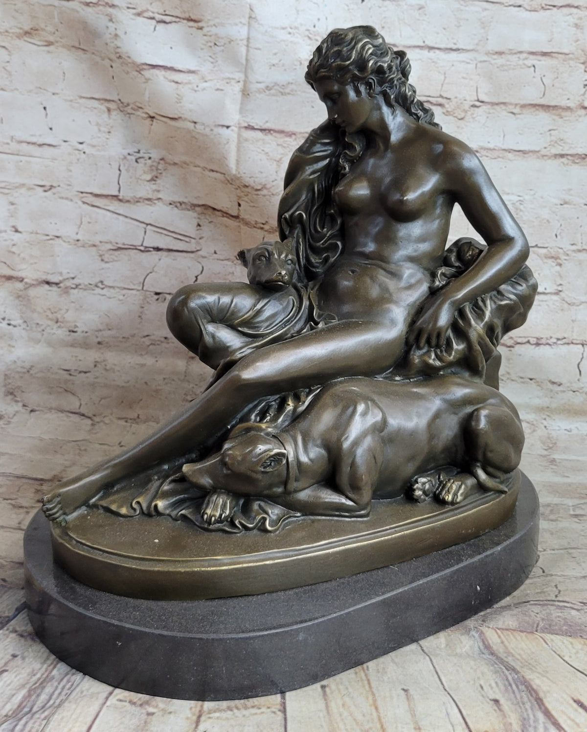 Fabulous Bronze Statue Sculpture Nude Woman Lady Dog Figurine Art Deco Interior