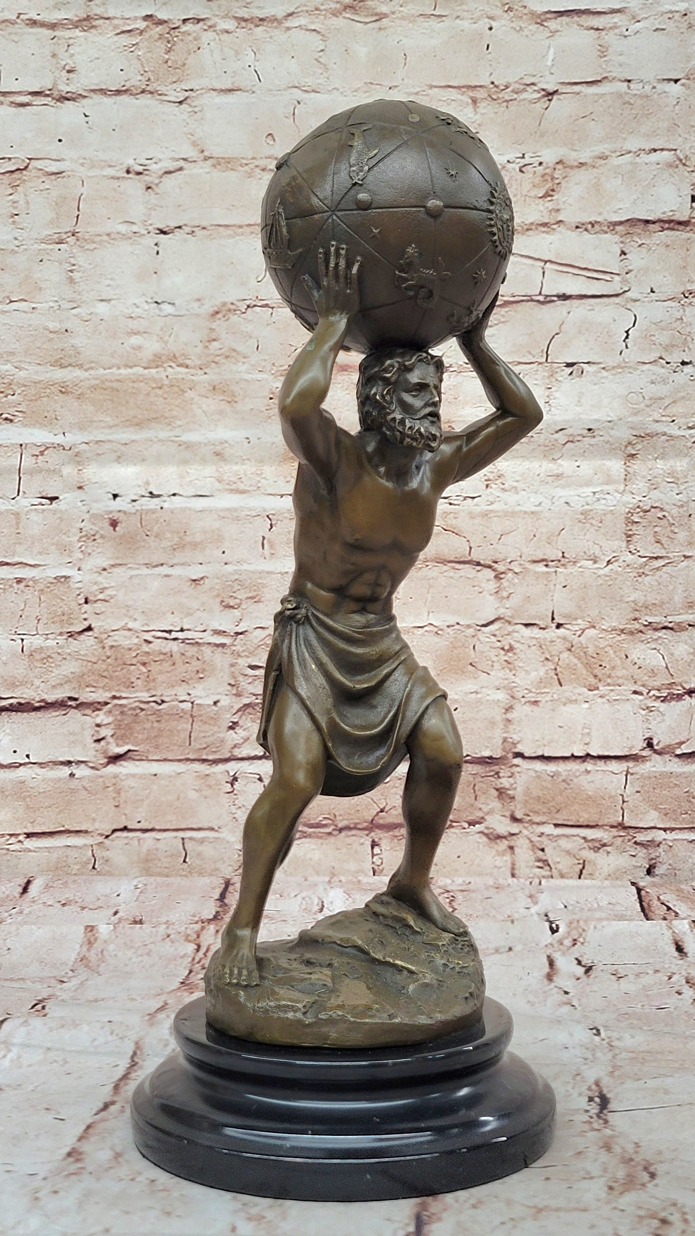 Art Deco Aldo Vitaleh “Atlas Carrying the World” Bronze Sculpture Figurine