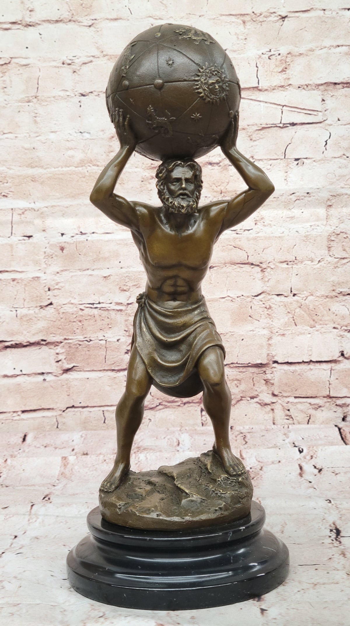 Art Deco Original Aldo Vitaleh Carrying the World Bronze Sculpture Figurine SALE