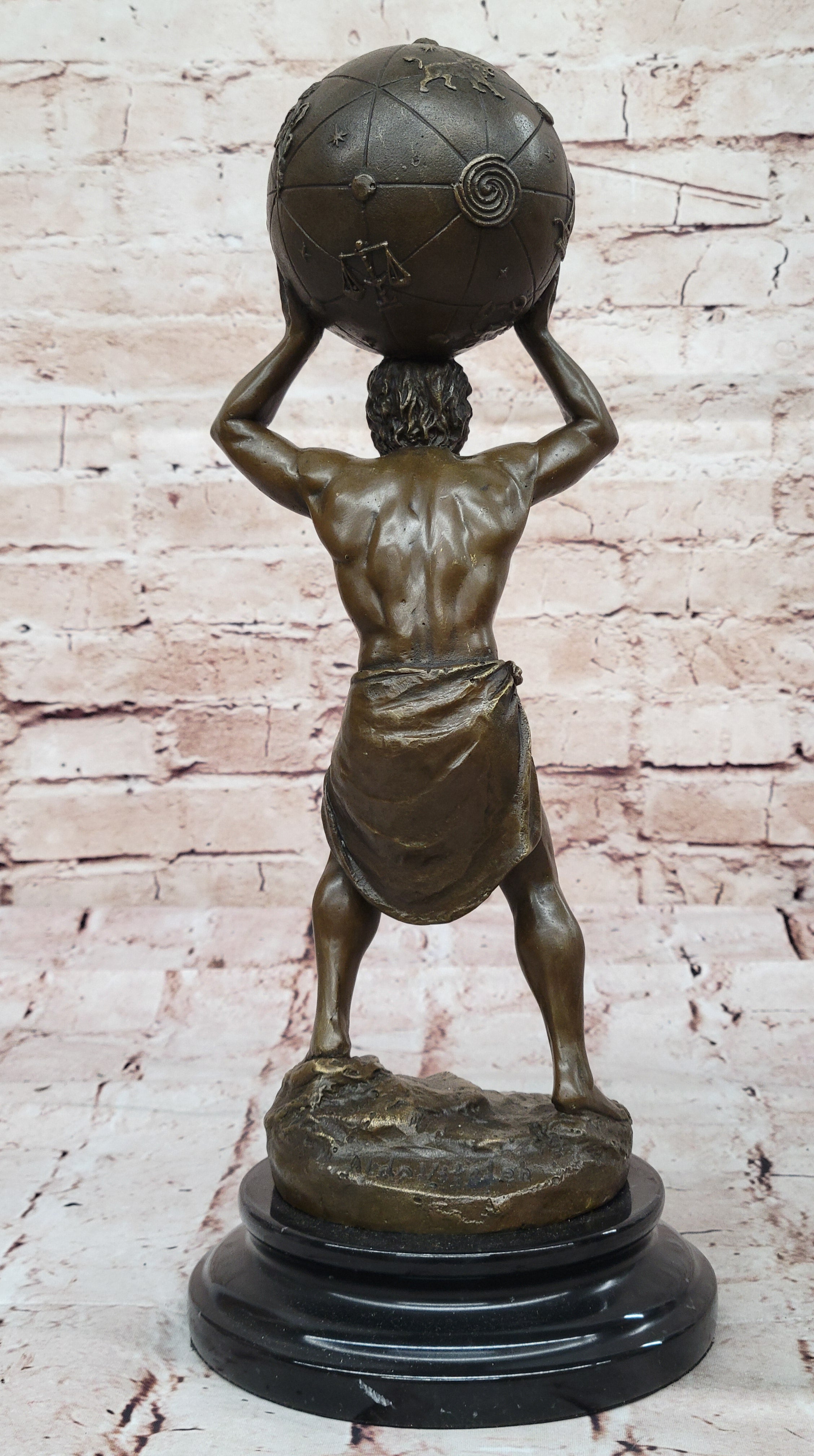 Art Deco Aldo Vitaleh “Atlas Carrying the World” Bronze Sculpture Figurine