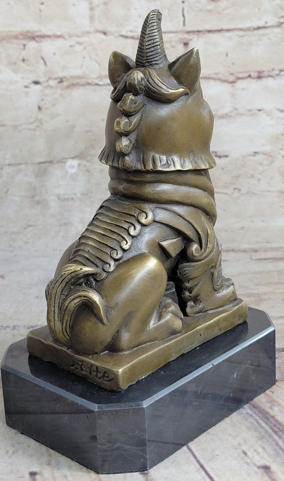 Signed Hand Made Foo Dog by Erte Genuine Solid Bronze Sculpture Figurine Figure