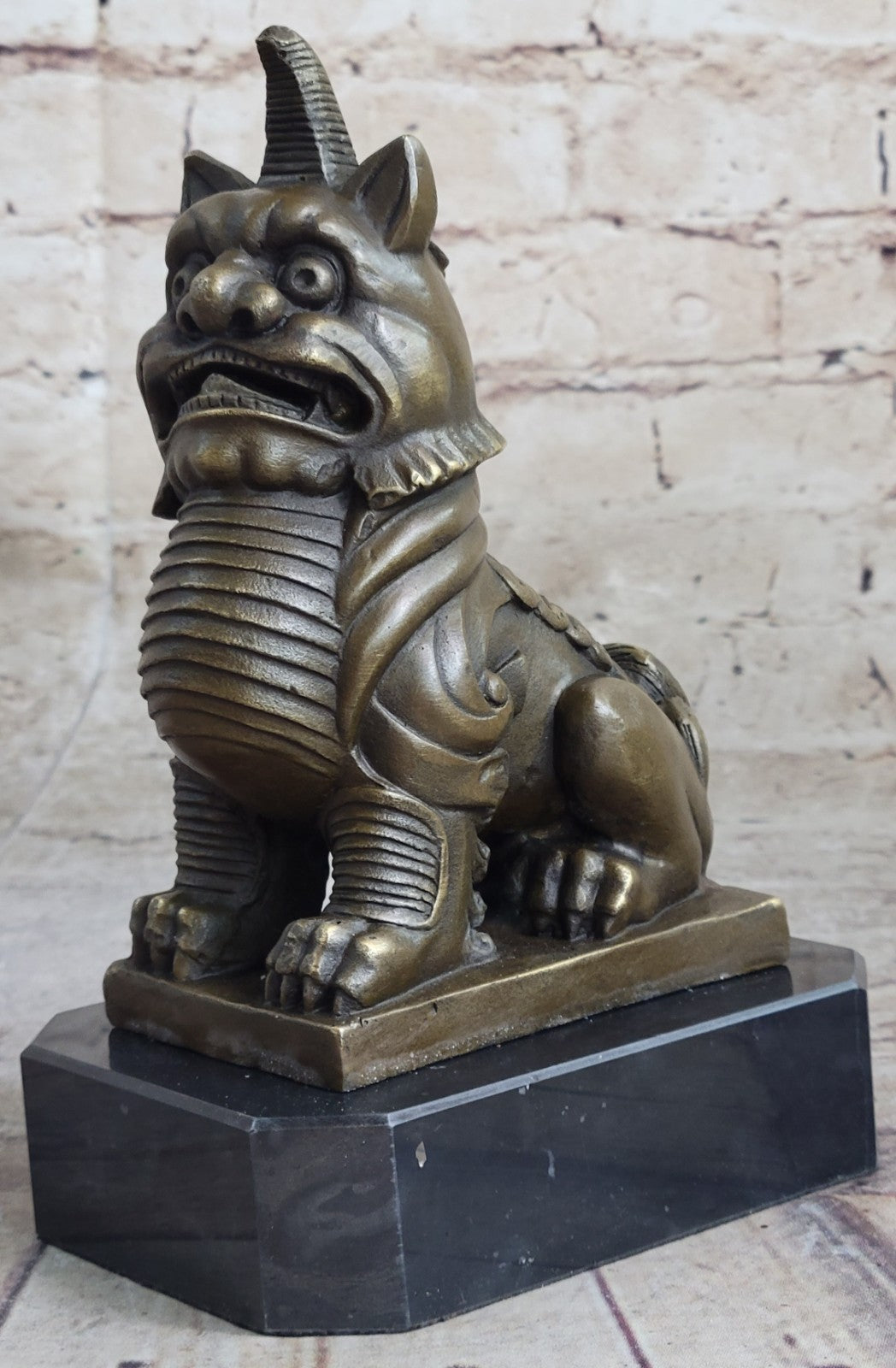 Signed Hand Made Foo Dog by Erte Genuine Solid Bronze Sculpture Figurine Figure