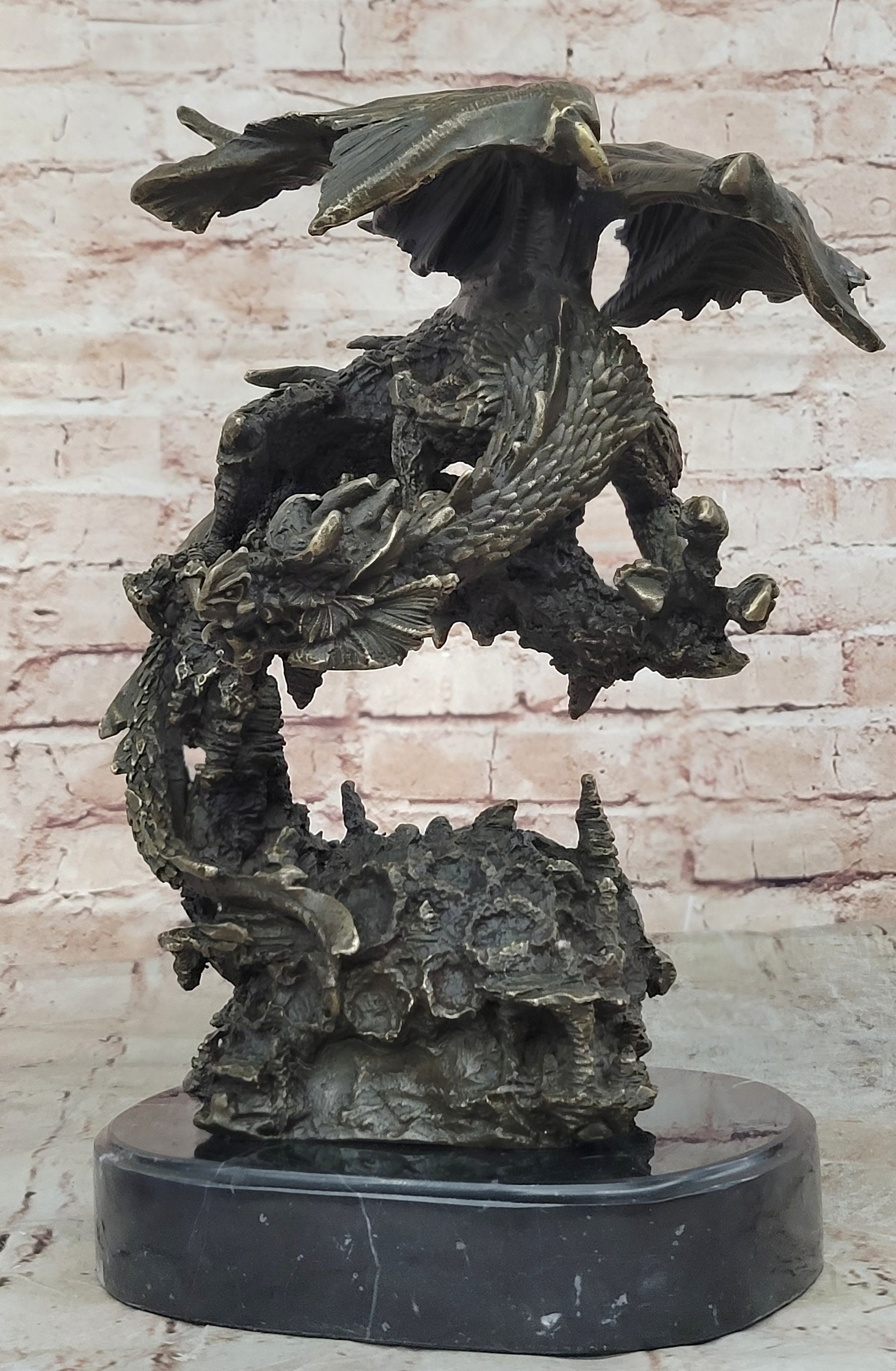 Handcrafted bronze sculpture SALE Dragon Flying Mythical Original Signed *
