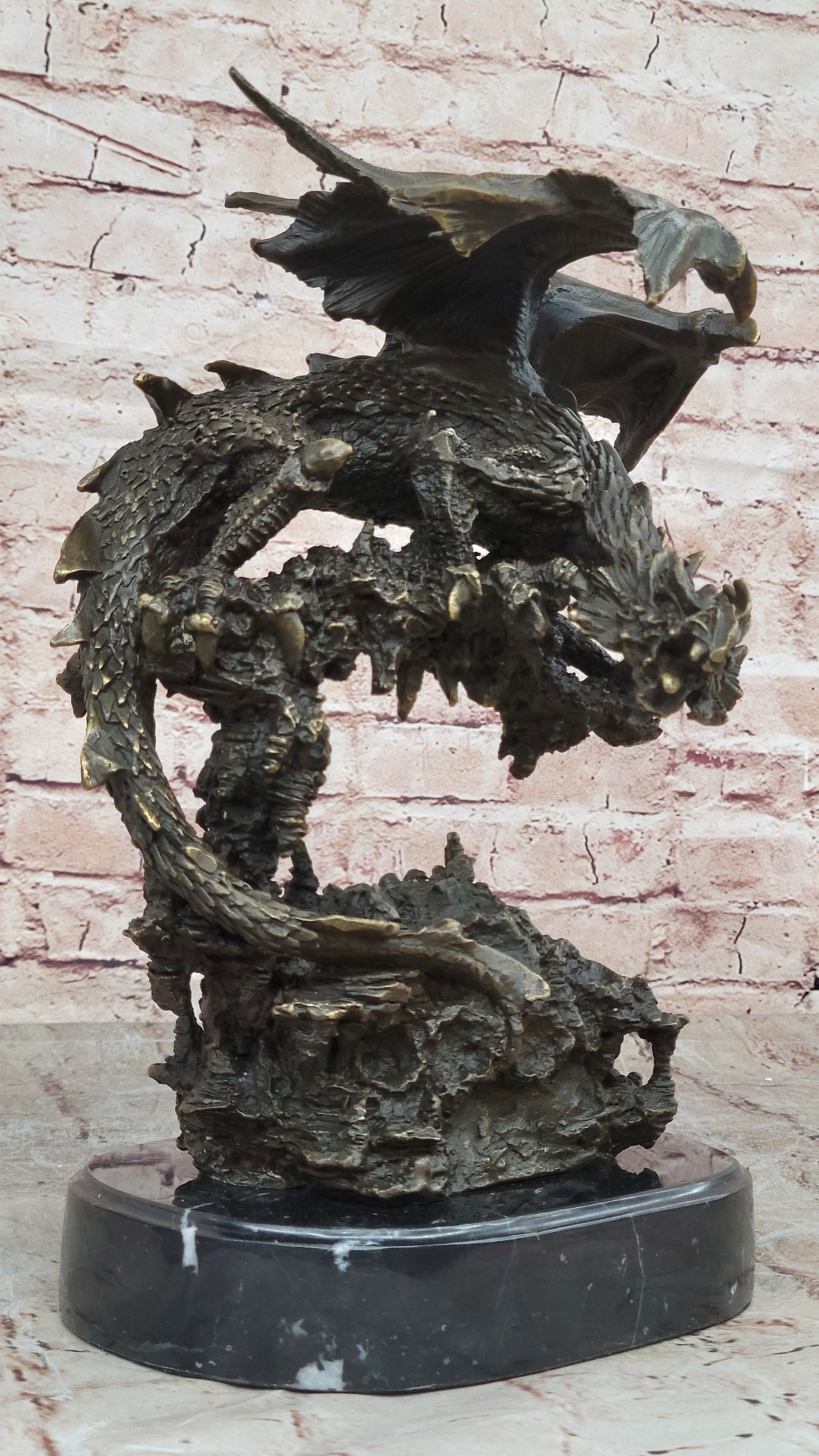 Handcrafted bronze sculpture SALE Dragon Flying Mythical Original Signed *