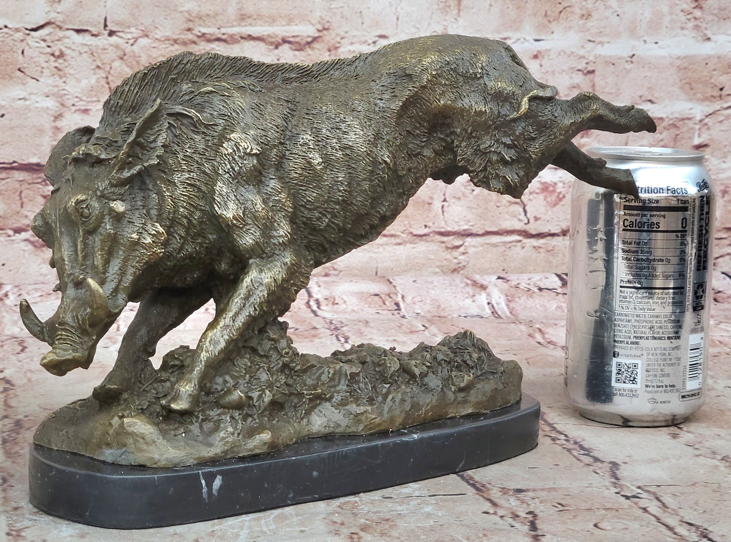 China Chinese Marble Base Bronze Wild Animal Boar Pig Figure Statue Sculpture