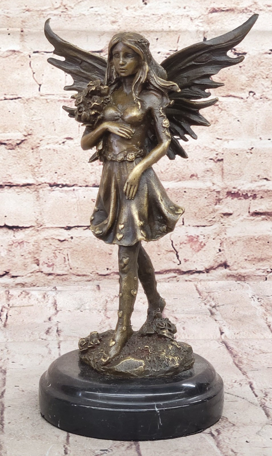 Handcrafted bronze sculpture SALE Holding Love Of Angel Patou Original Signed *