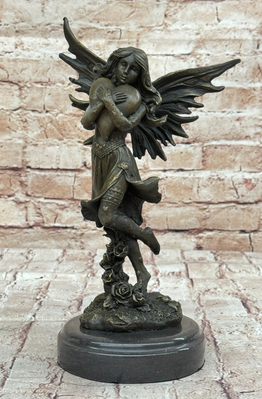 Handcrafted bronze sculpture SALE Heart Giant Clutches Fairy Young Aldo Vitaleh