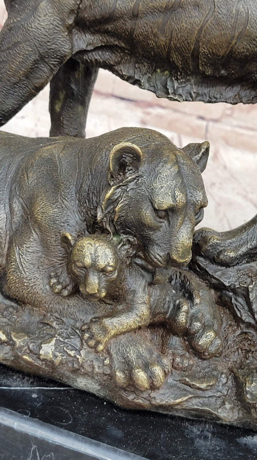 Collectible Lion Cougar Tiger Family Bronze Marble Sculpture Statue Figurine