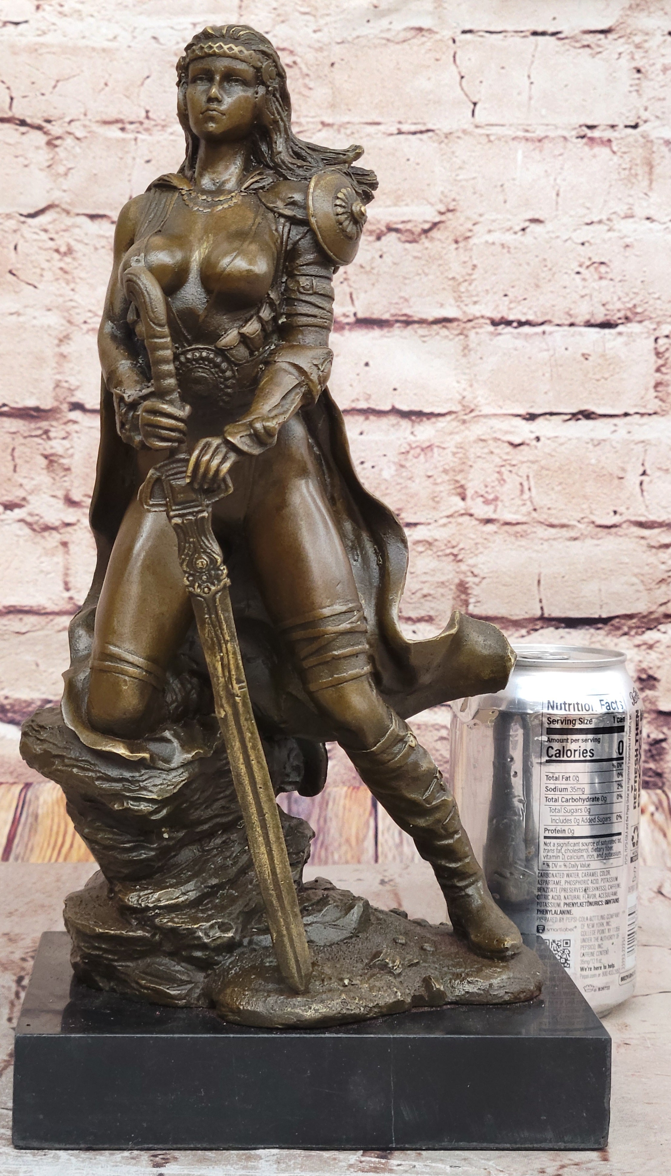 Signed Original Tough Amazon Warrior Girl Bronze Sculpture Statue Marble Figure