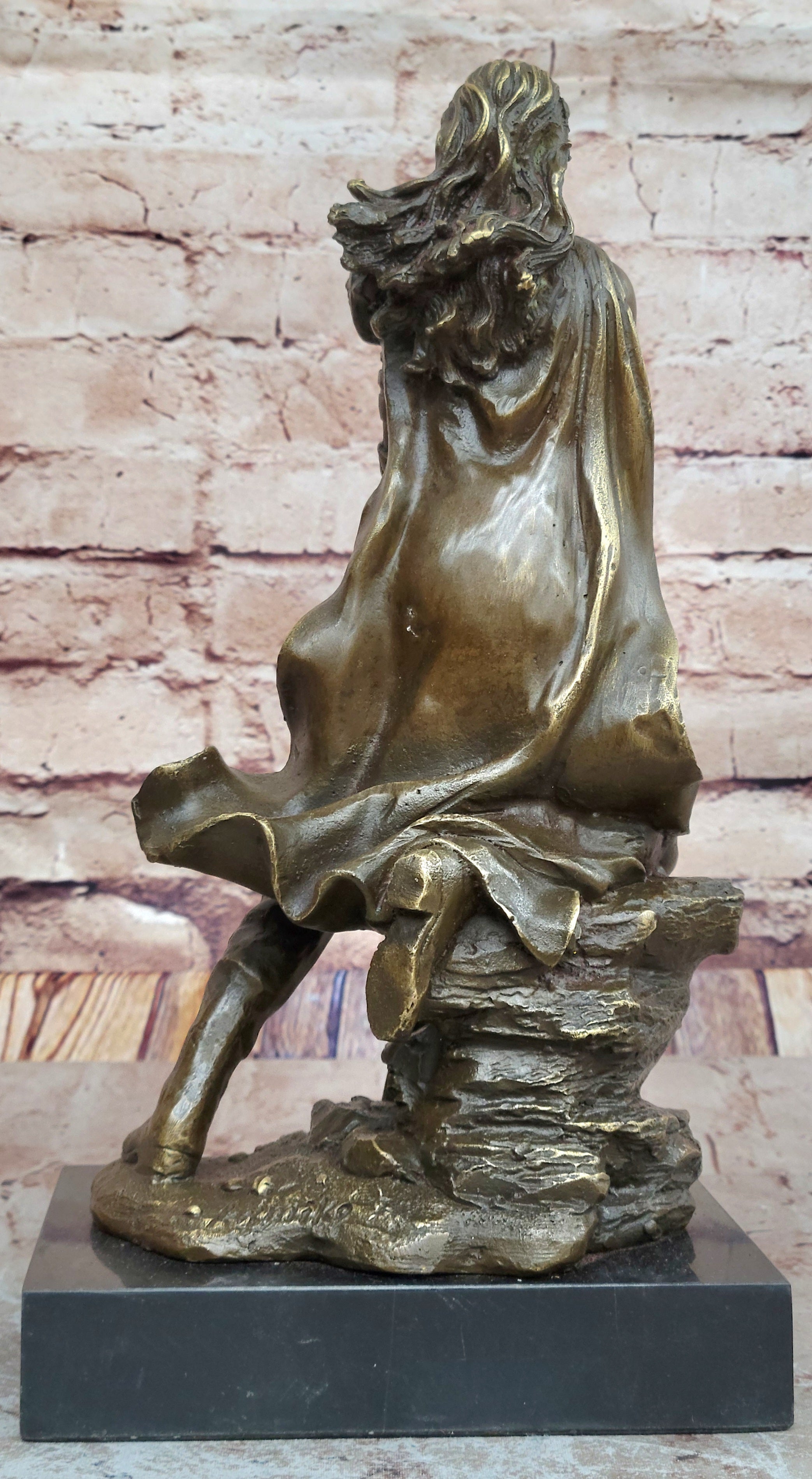 Signed Original Tough Amazon Warrior Girl Bronze Sculpture Statue Marble Figure