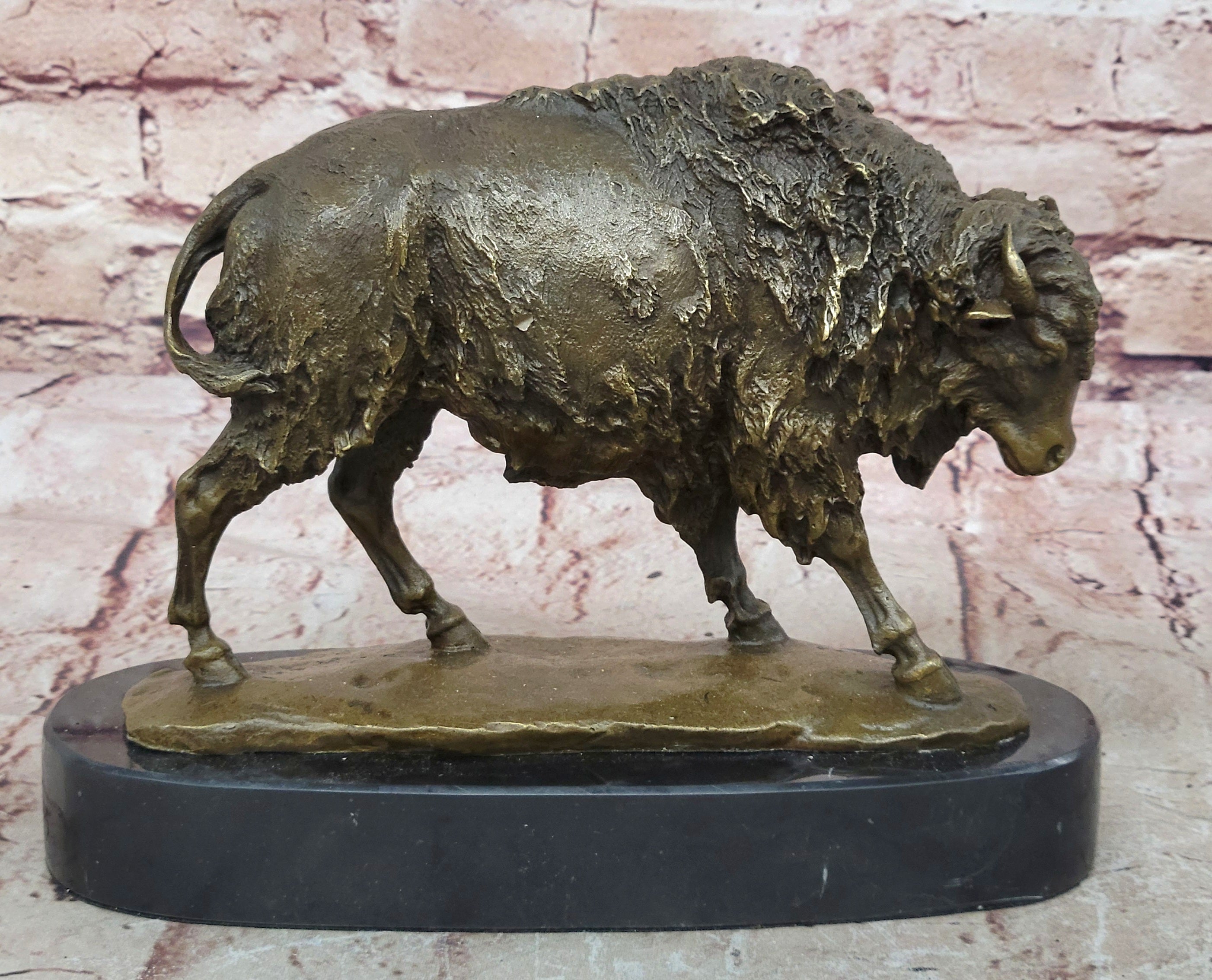 Handcrafted bronze sculpture SALE Marble Artwork Western Bison Buffalo American