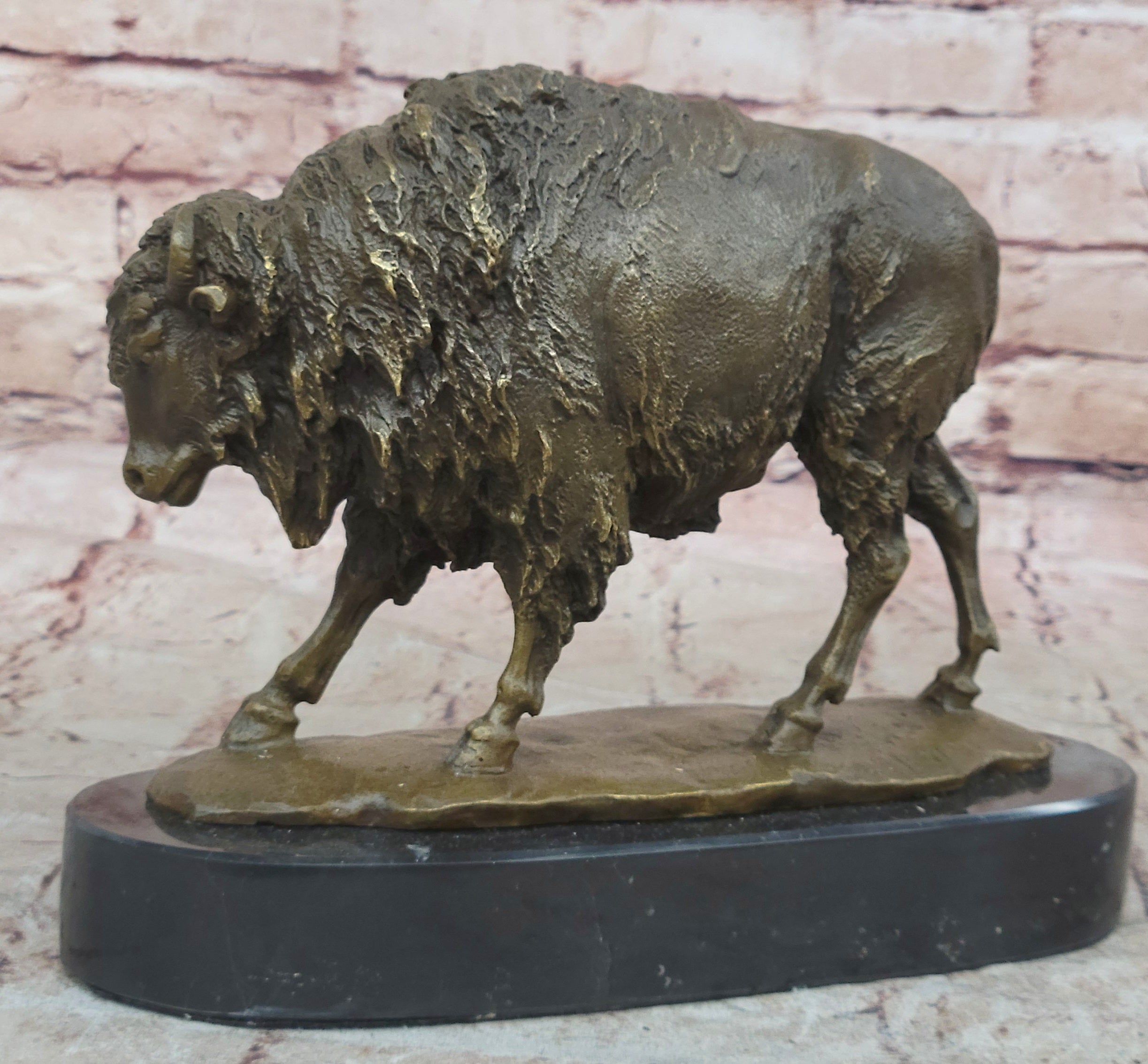 Handcrafted bronze sculpture SALE Marble Artwork Western Bison Buffalo American