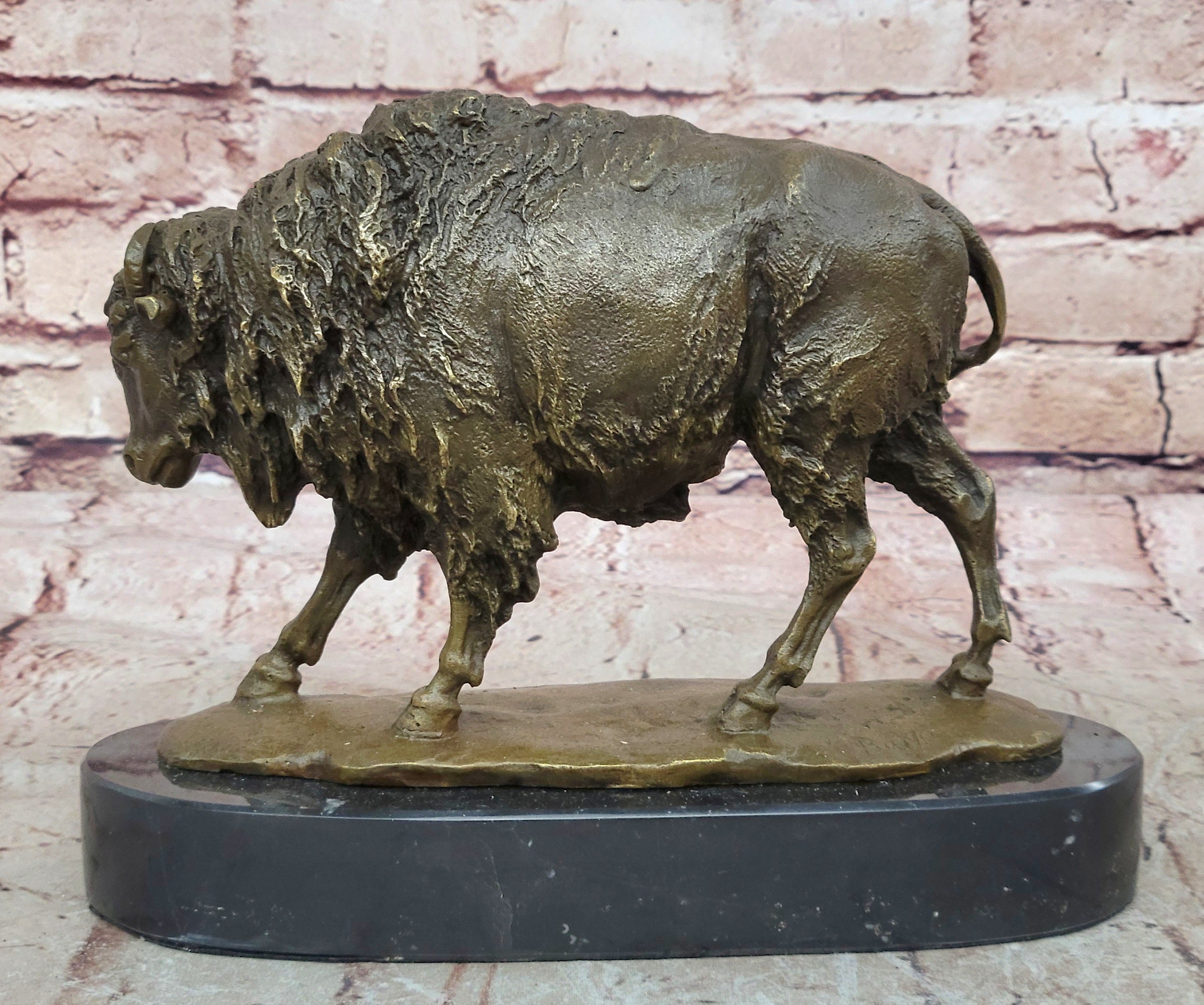 Handcrafted bronze sculpture SALE Marble Artwork Western Bison Buffalo American