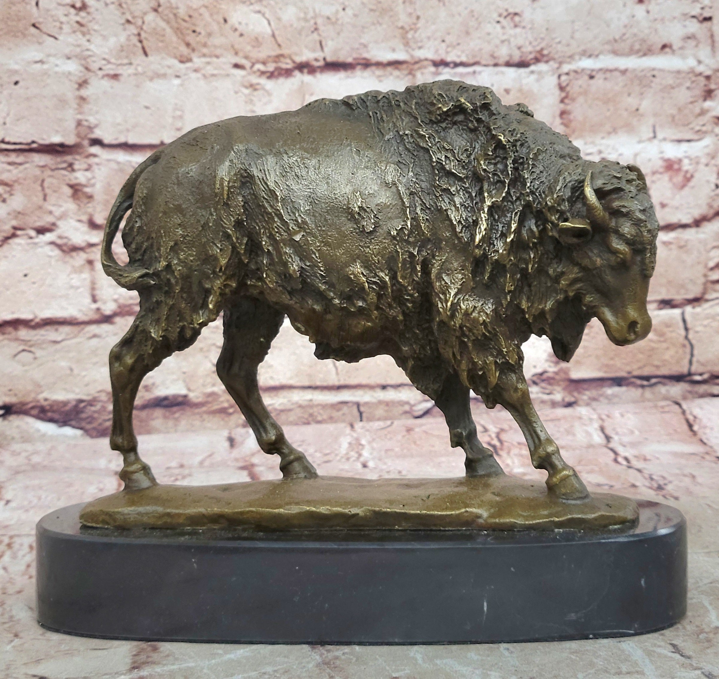 Handcrafted bronze sculpture SALE Marble Artwork Western Bison Buffalo American