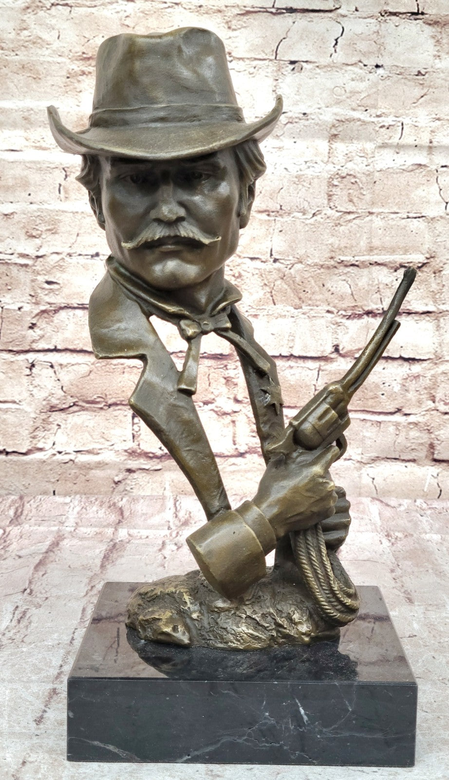 Sheriff Police Officer Gun Revolver Bronze Marble Statue Retirement Gift Artwork