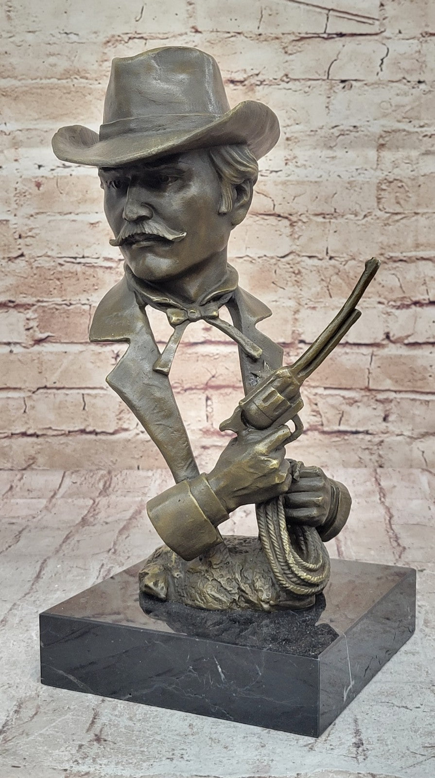 Sheriff Police Officer Gun Revolver Bronze Marble Statue Retirement Gift Artwork