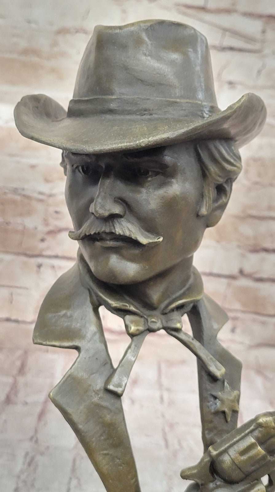 Sheriff Police Officer Gun Revolver Bronze Marble Statue Retirement Gift Artwork