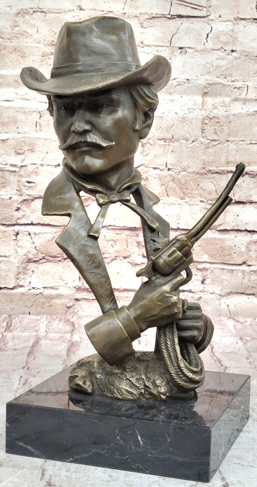 Sheriff Police Officer Gun Revolver Bronze Marble Statue Retirement Gift Artwork