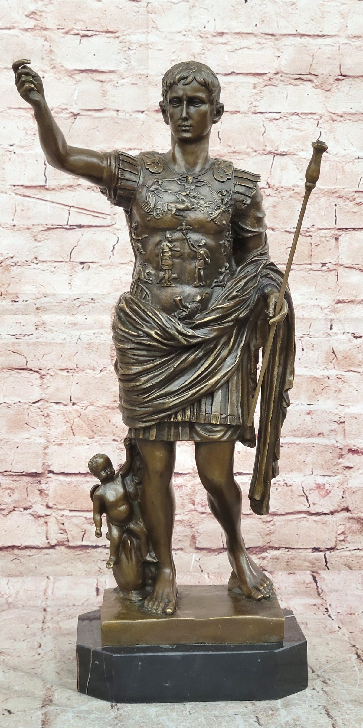 Hot Cast Large Emperor Julius Caesar Bronze Sculpture Marble Base Figurine SALE