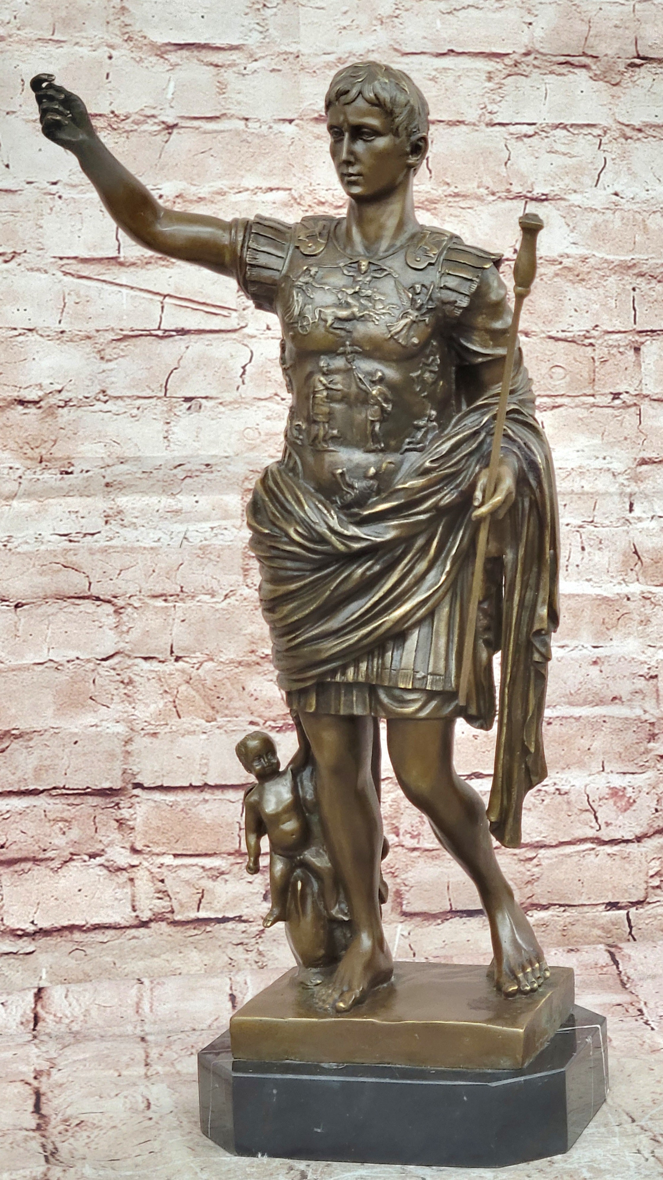 Hot Cast Large Emperor Julius Caesar Bronze Sculpture Marble Base Figurine SALE