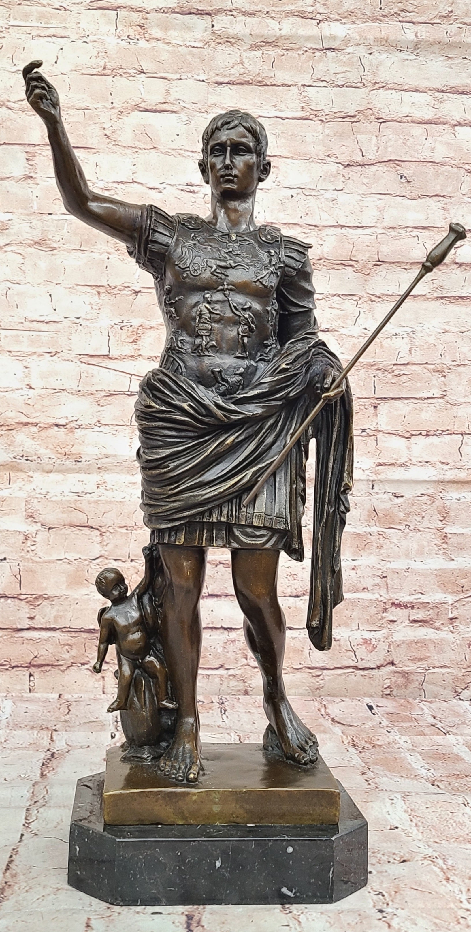 Hot Cast Large Emperor Julius Caesar Bronze Sculpture Marble Base Figurine SALE