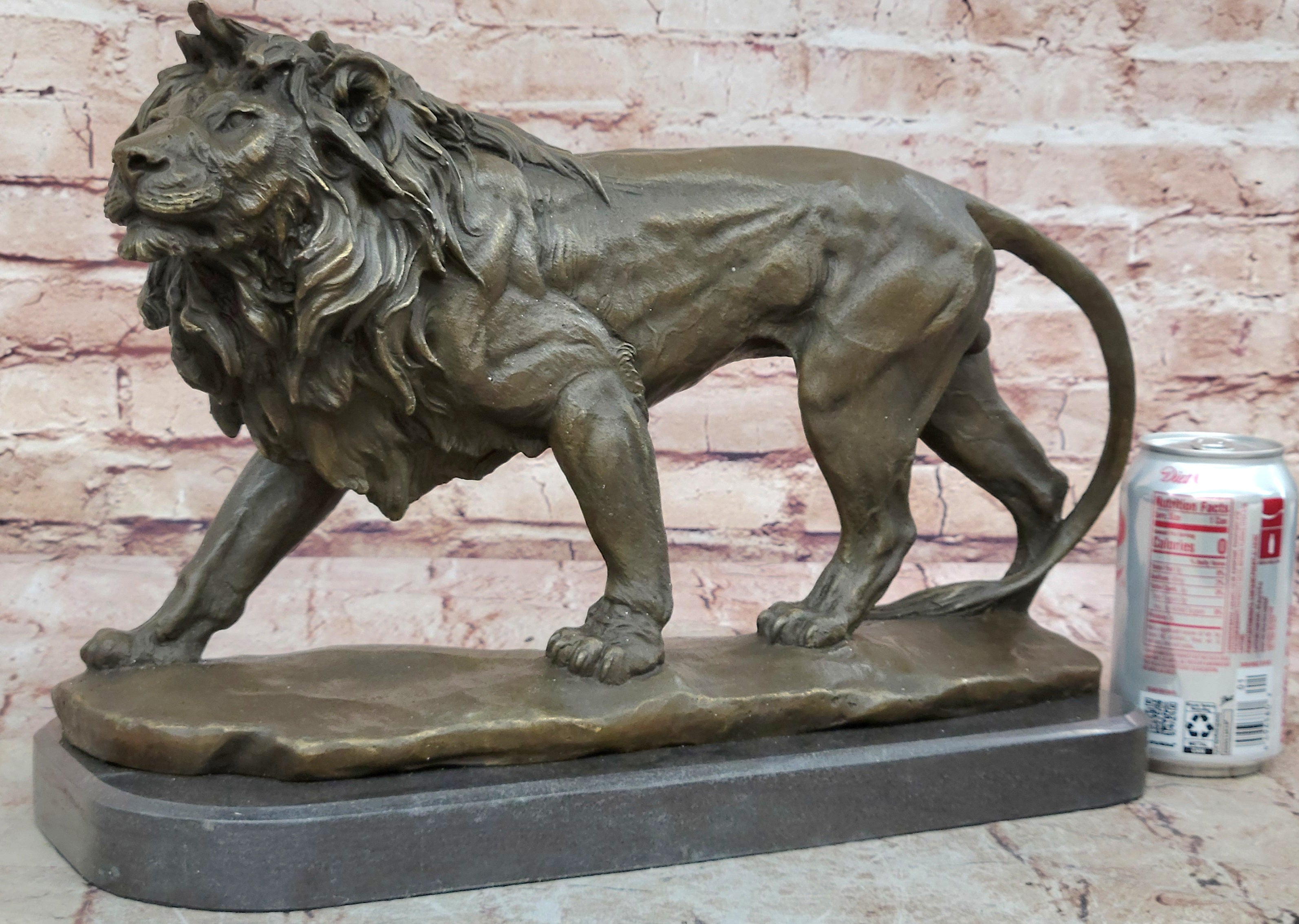 Hot Cast Barye Signed Bronze Royal Lion Statue Sculpture Bust Marble Base Decor