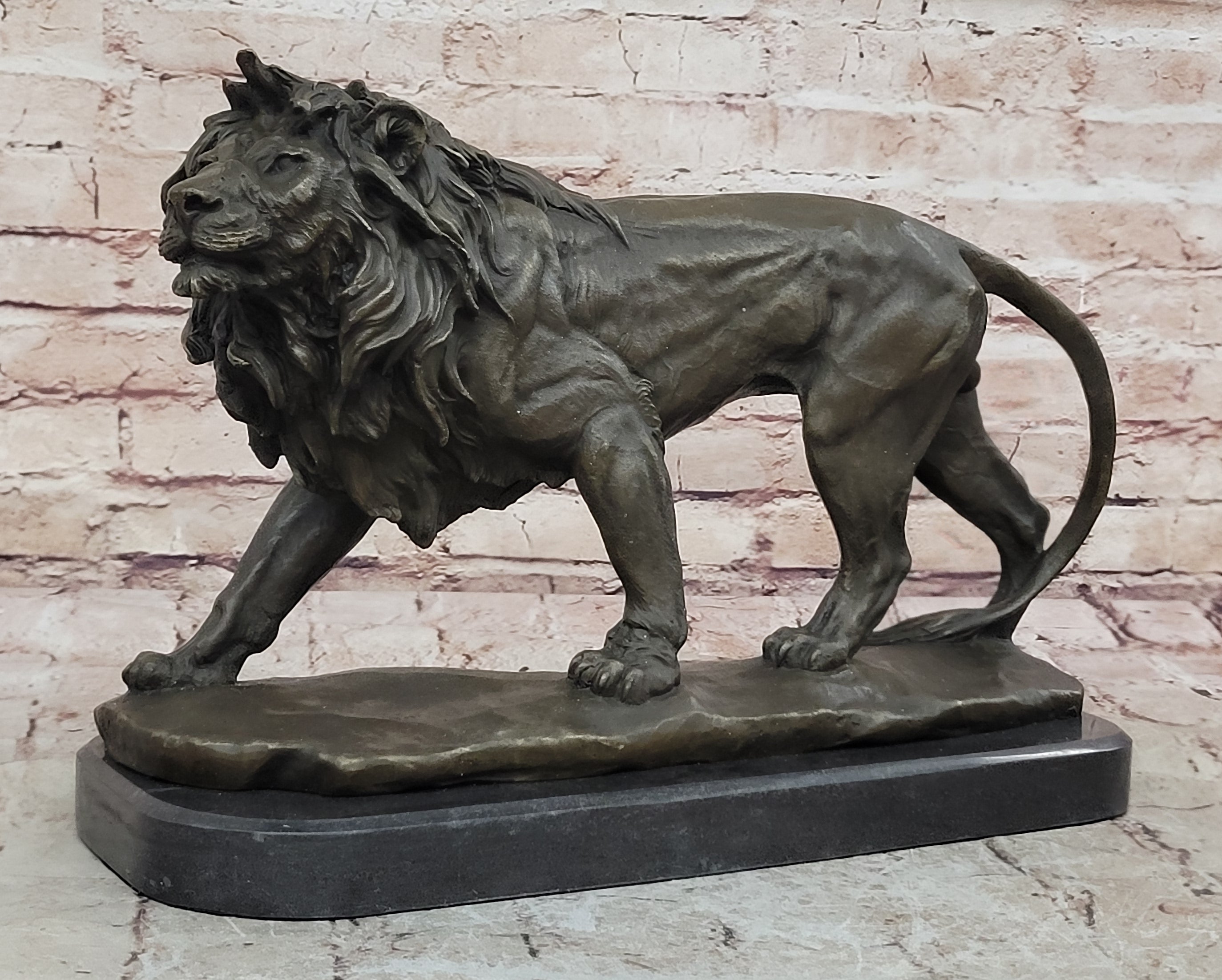 Hot Cast Barye Signed Bronze Royal Lion Statue Sculpture Bust Marble Base Decor