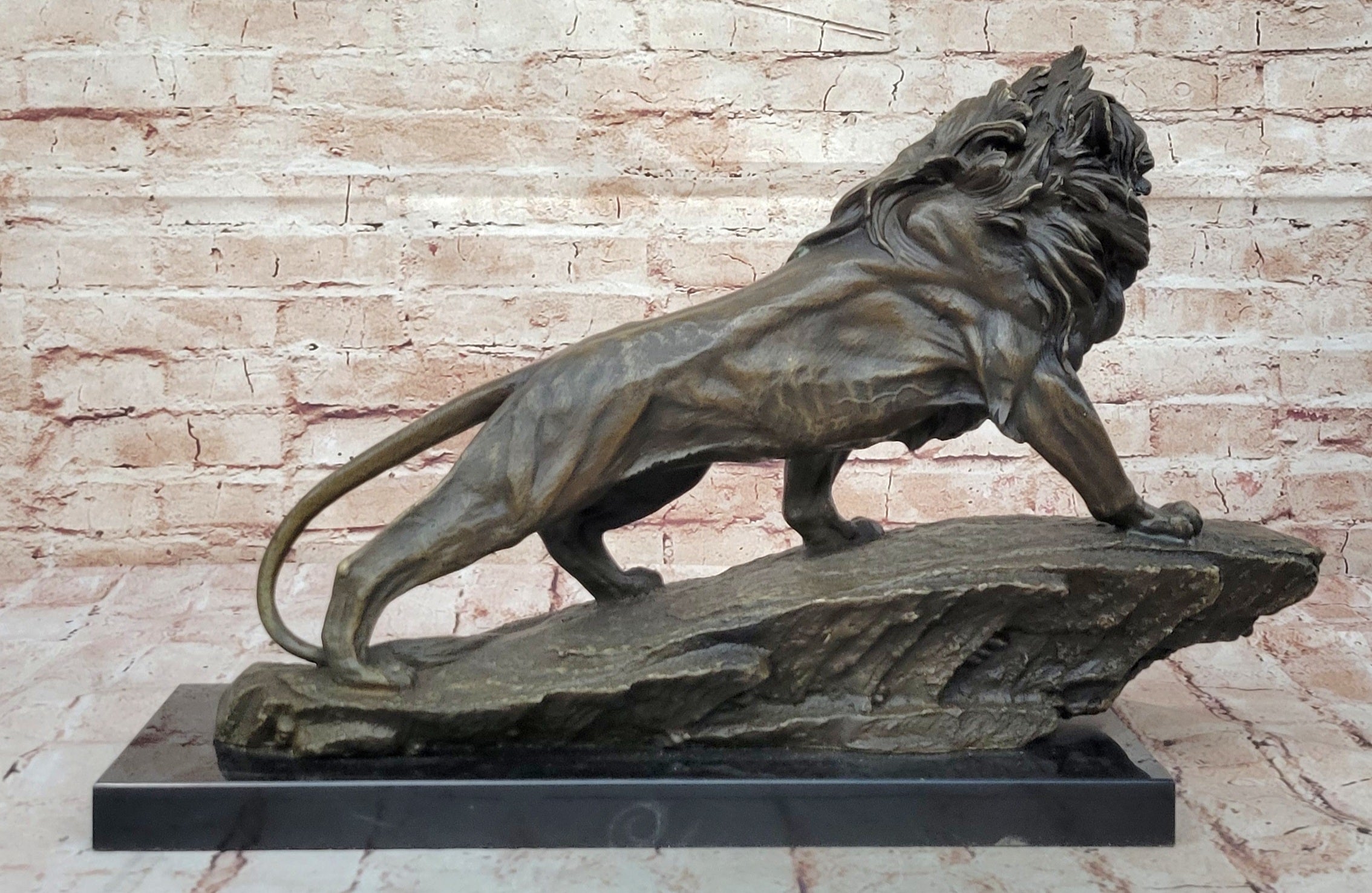 Lion Lioness African Safari Bronze Marble Statue Big Cat Lover Sculpture Art
