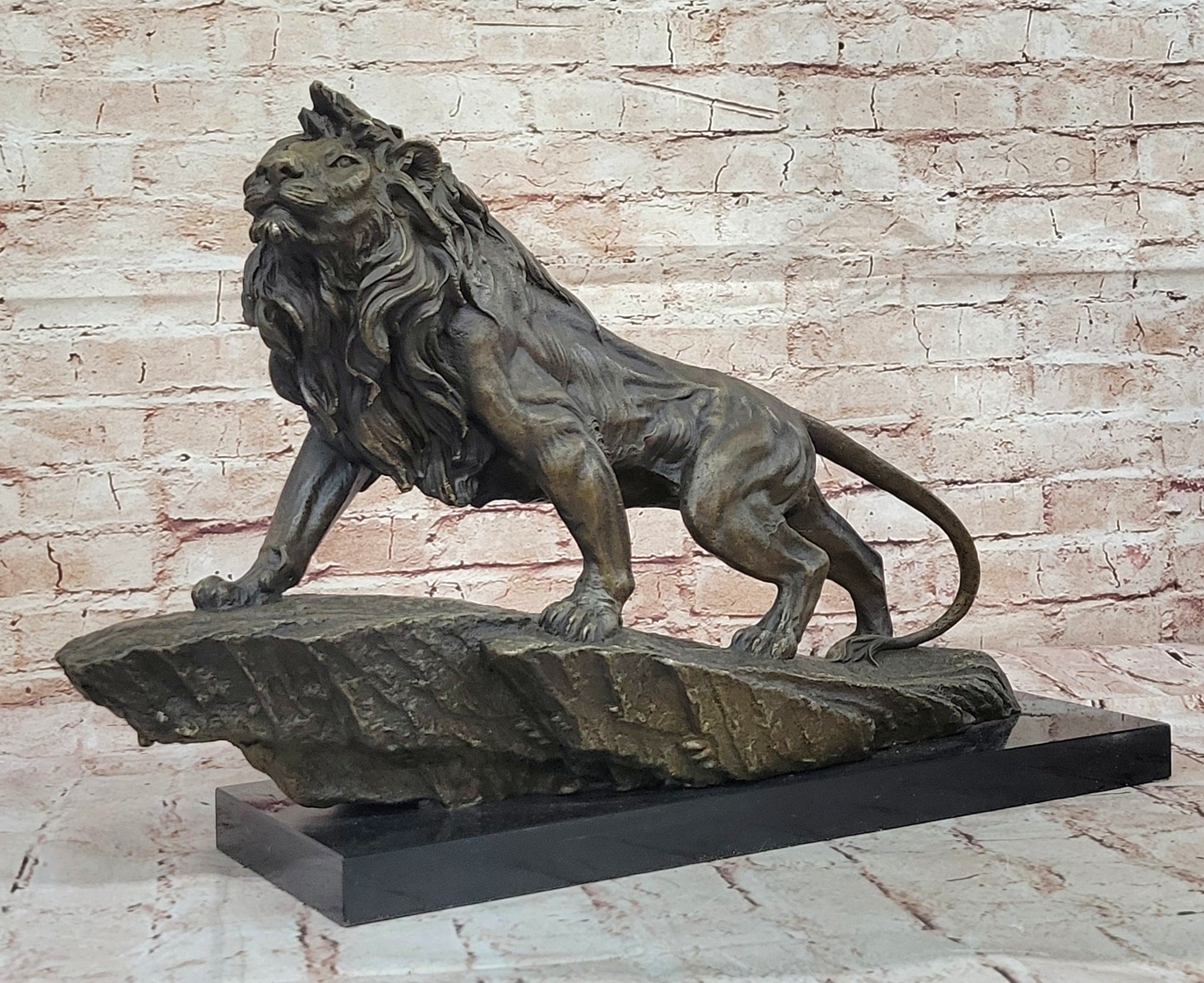 Lion Lioness African Safari Bronze Marble Statue Big Cat Lover Sculpture Art