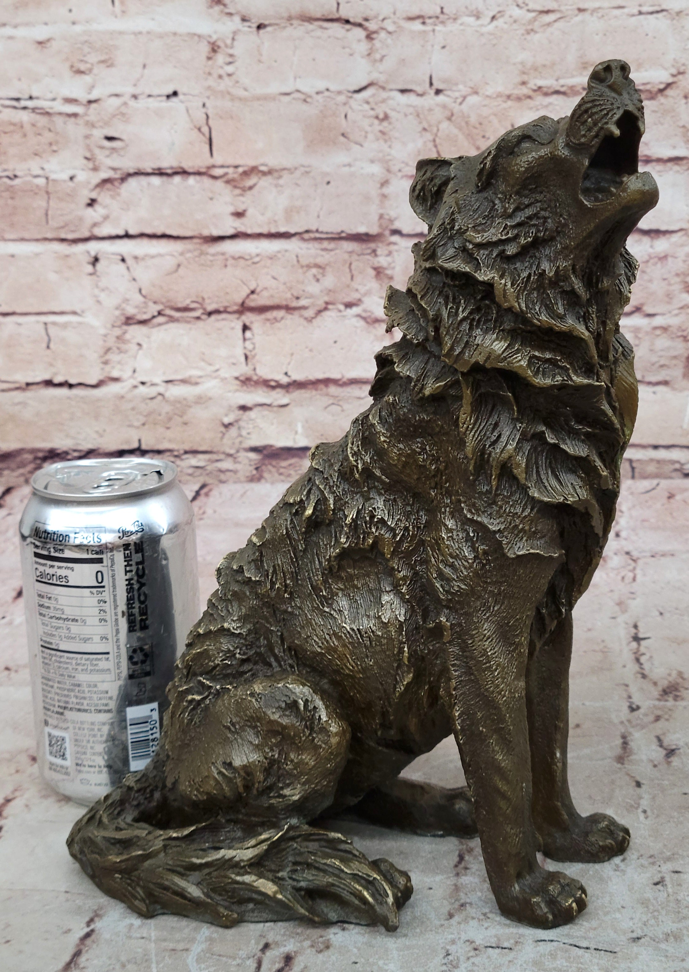 Lone Wolf Coyote Hybrid Dog Bronze Marble Statue Art Wildlife Sculpture Gift