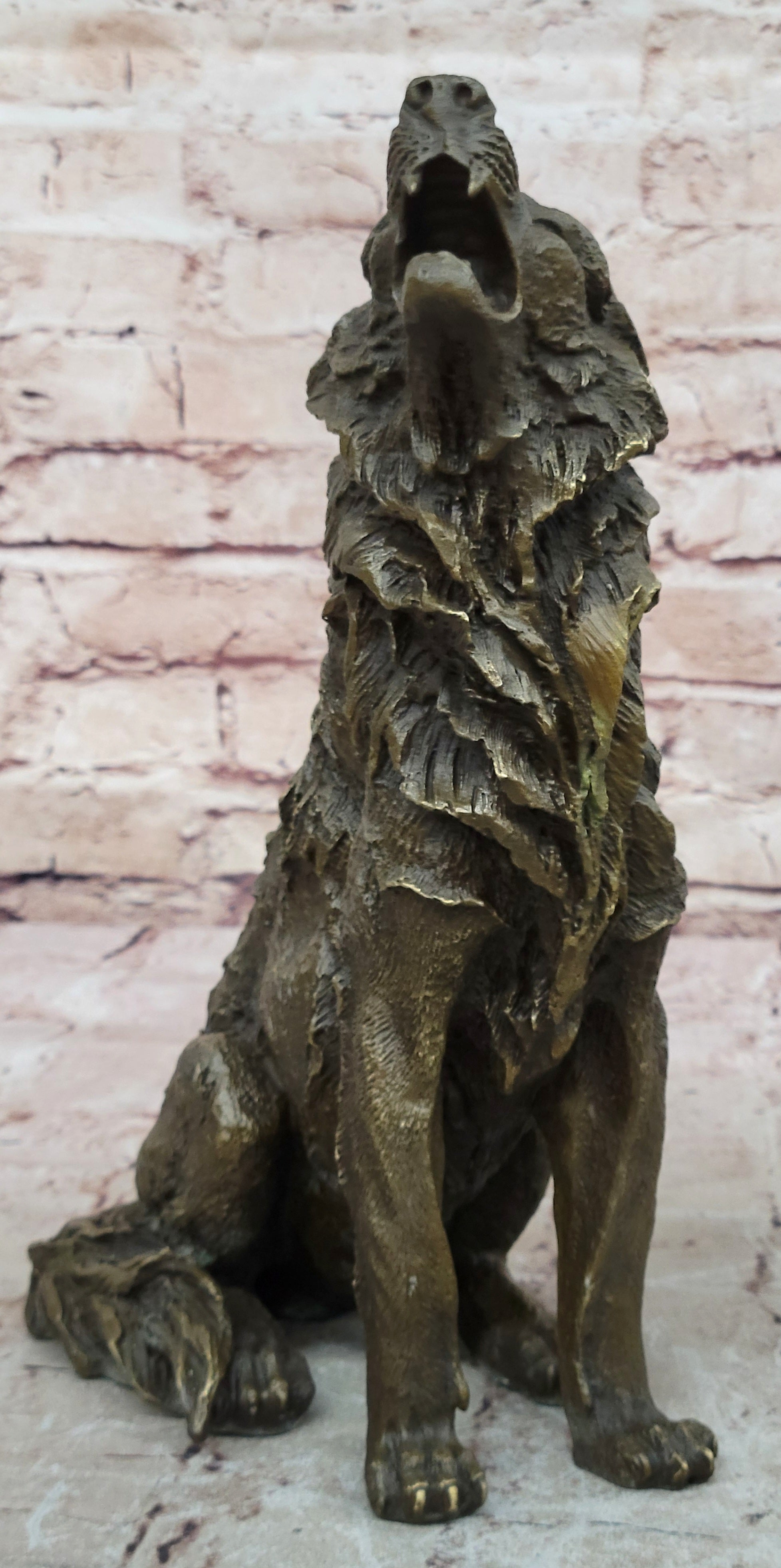 Lone Wolf Coyote Hybrid Dog Bronze Marble Statue Art Wildlife Sculpture Gift