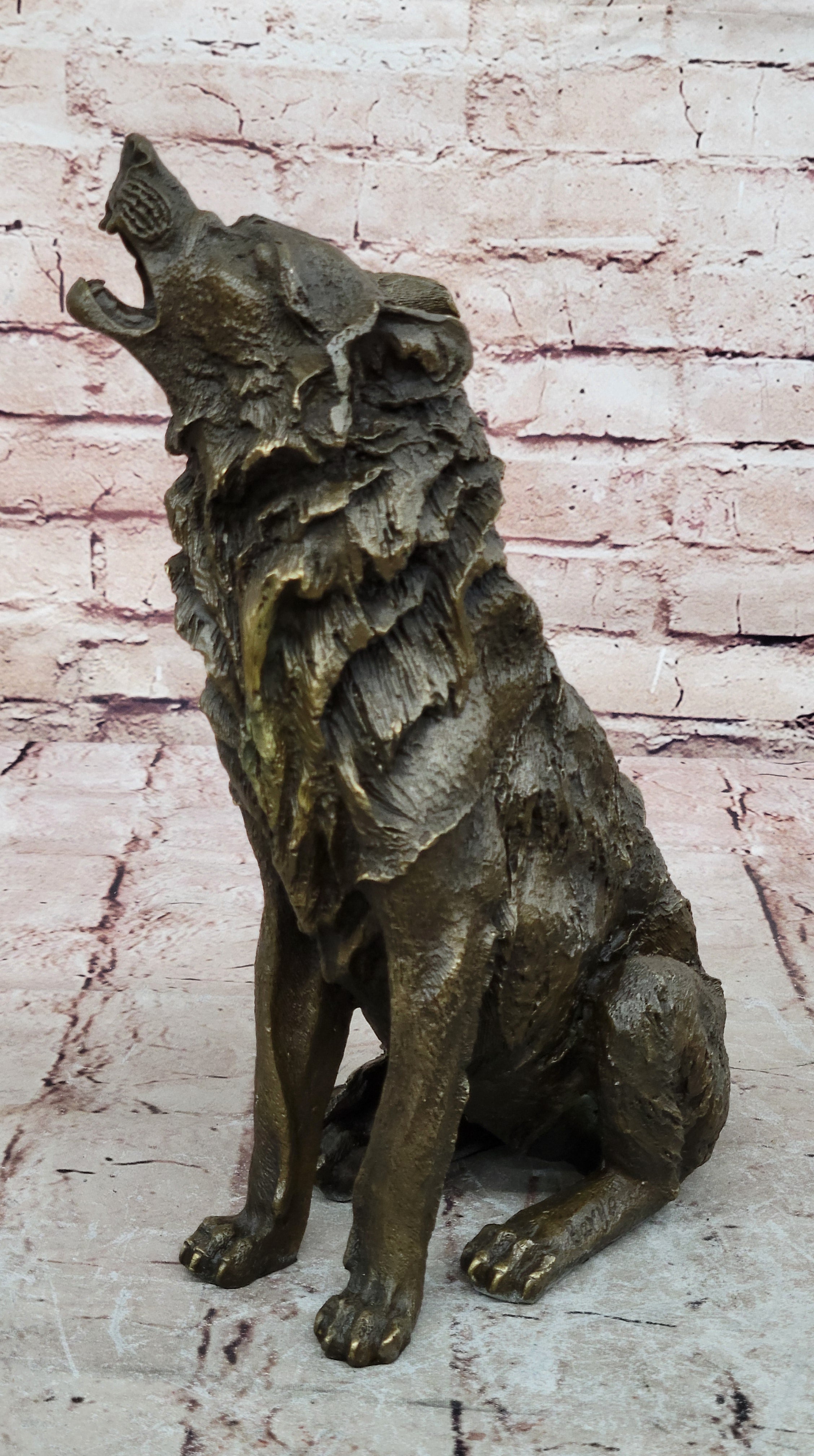 Lone Wolf Coyote Hybrid Dog Bronze Marble Statue Art Wildlife Sculpture Gift