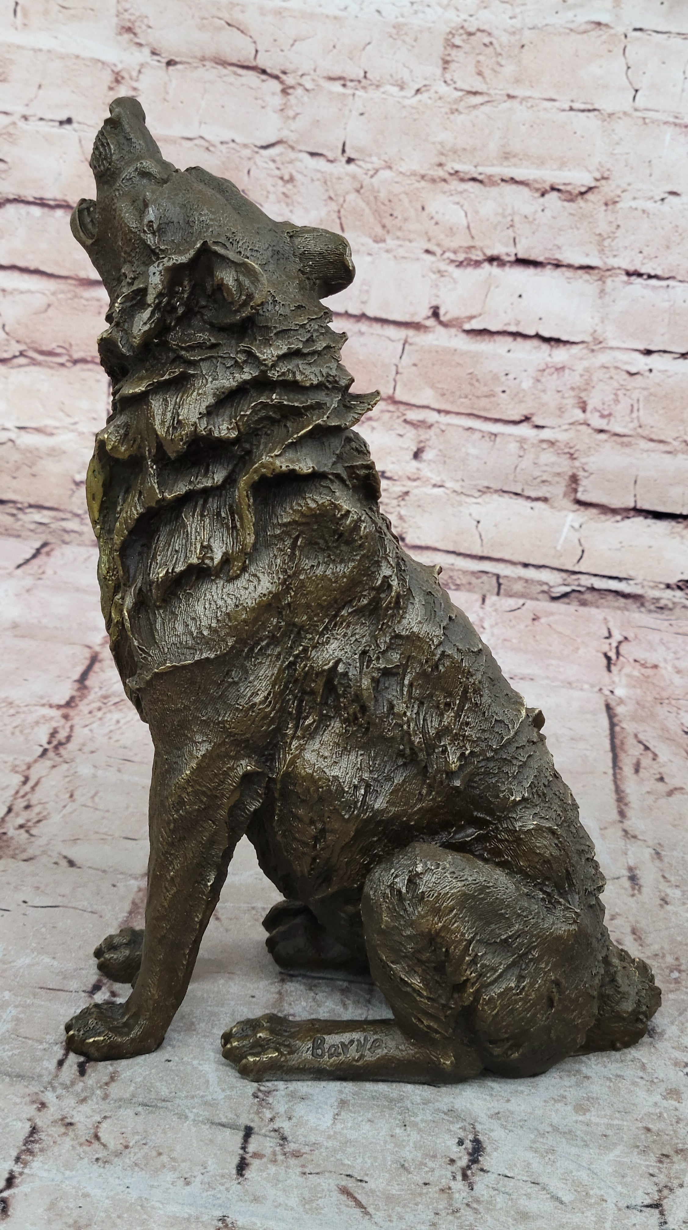 Lone Wolf Coyote Hybrid Dog Bronze Marble Statue Art Wildlife Sculpture Gift