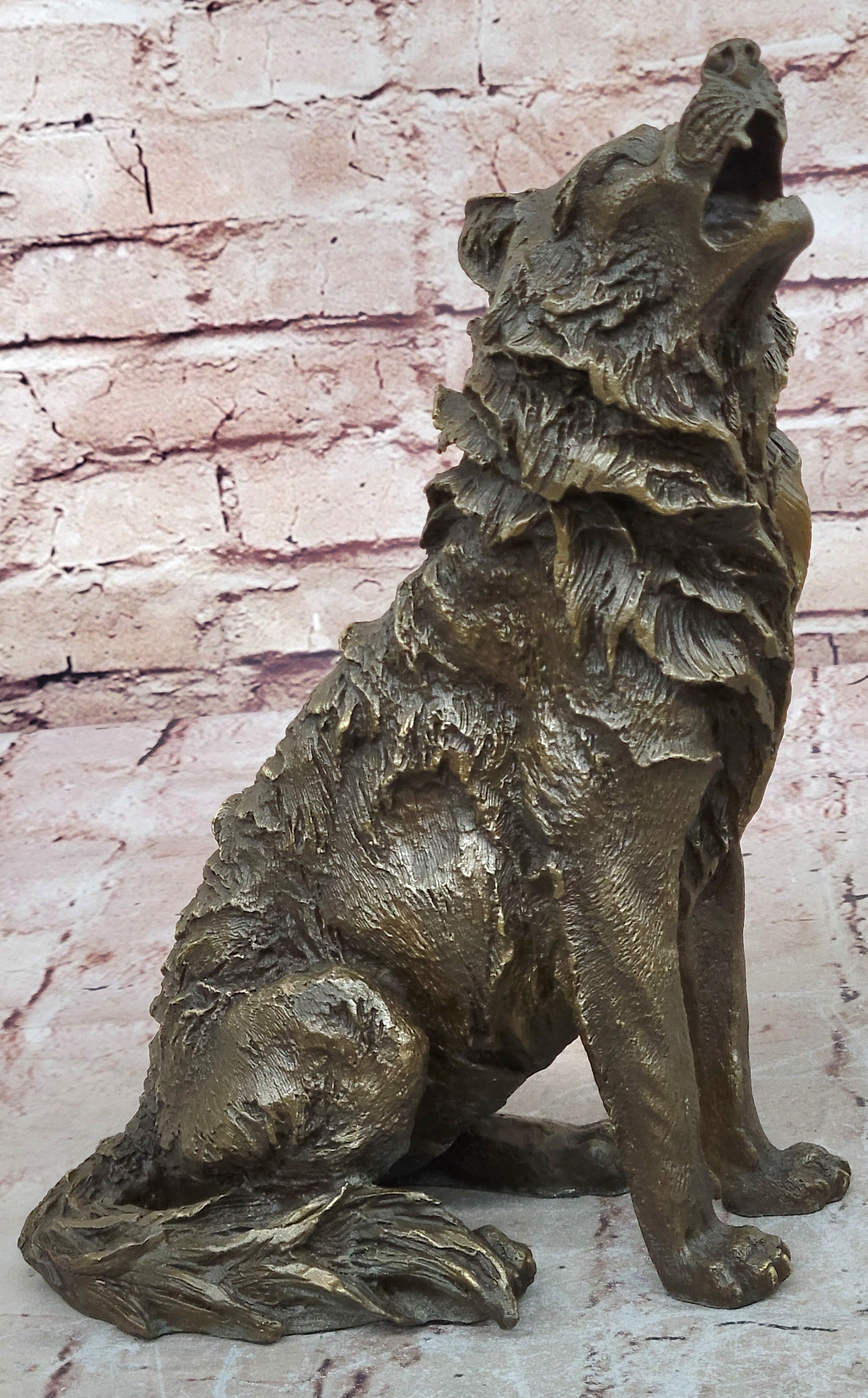 Lone Wolf Coyote Hybrid Dog Bronze Marble Statue Art Wildlife Sculpture Gift