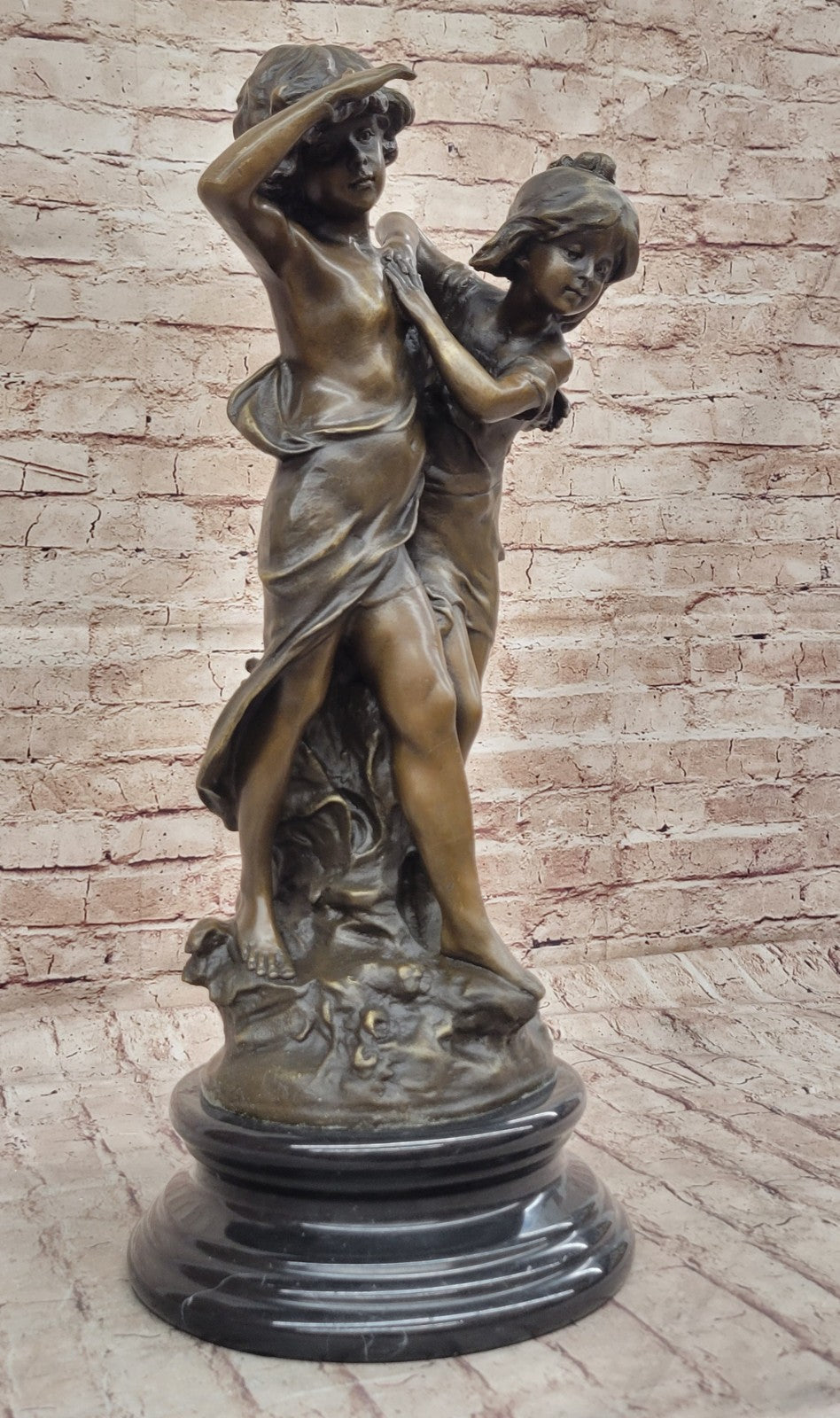 family ties, young, boy, girl, sister, brother, family, art deco statue figurine