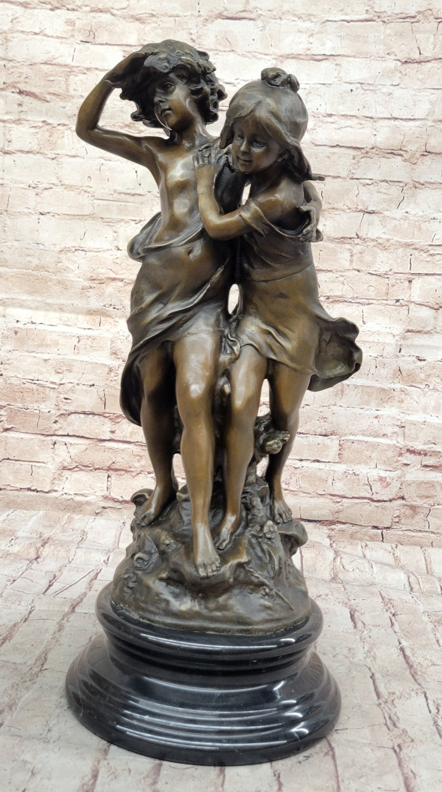 family ties, young, boy, girl, sister, brother, family, art deco statue figurine