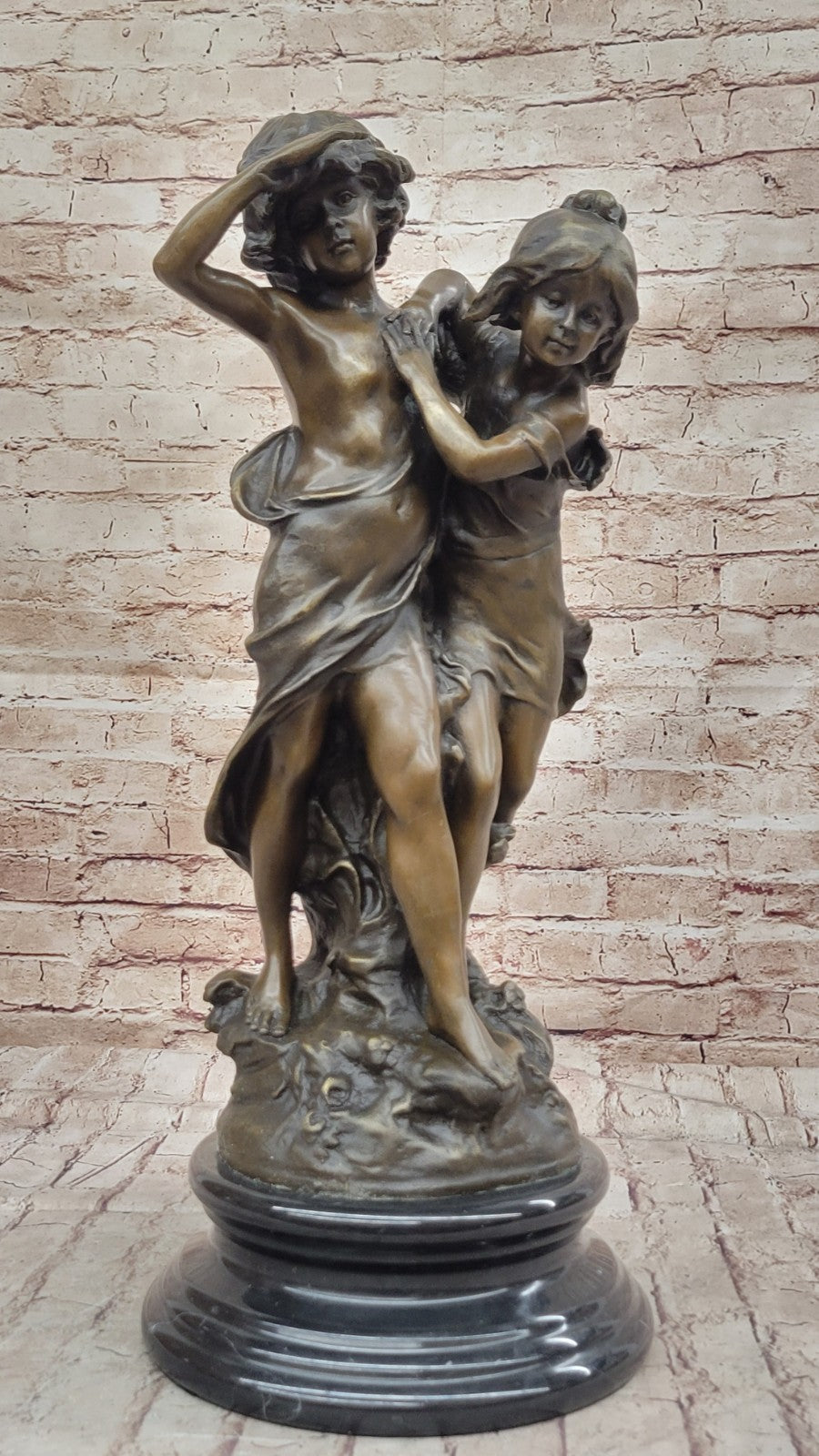 family ties, young, boy, girl, sister, brother, family, art deco statue figurine