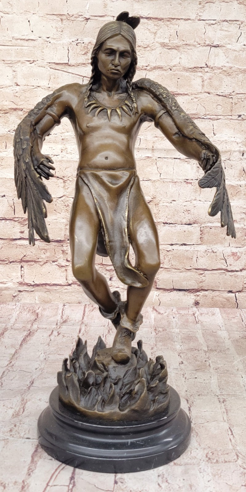 Handcrafted bronze sculpture SALE Art Warrior Indian American Milo Signed Figure