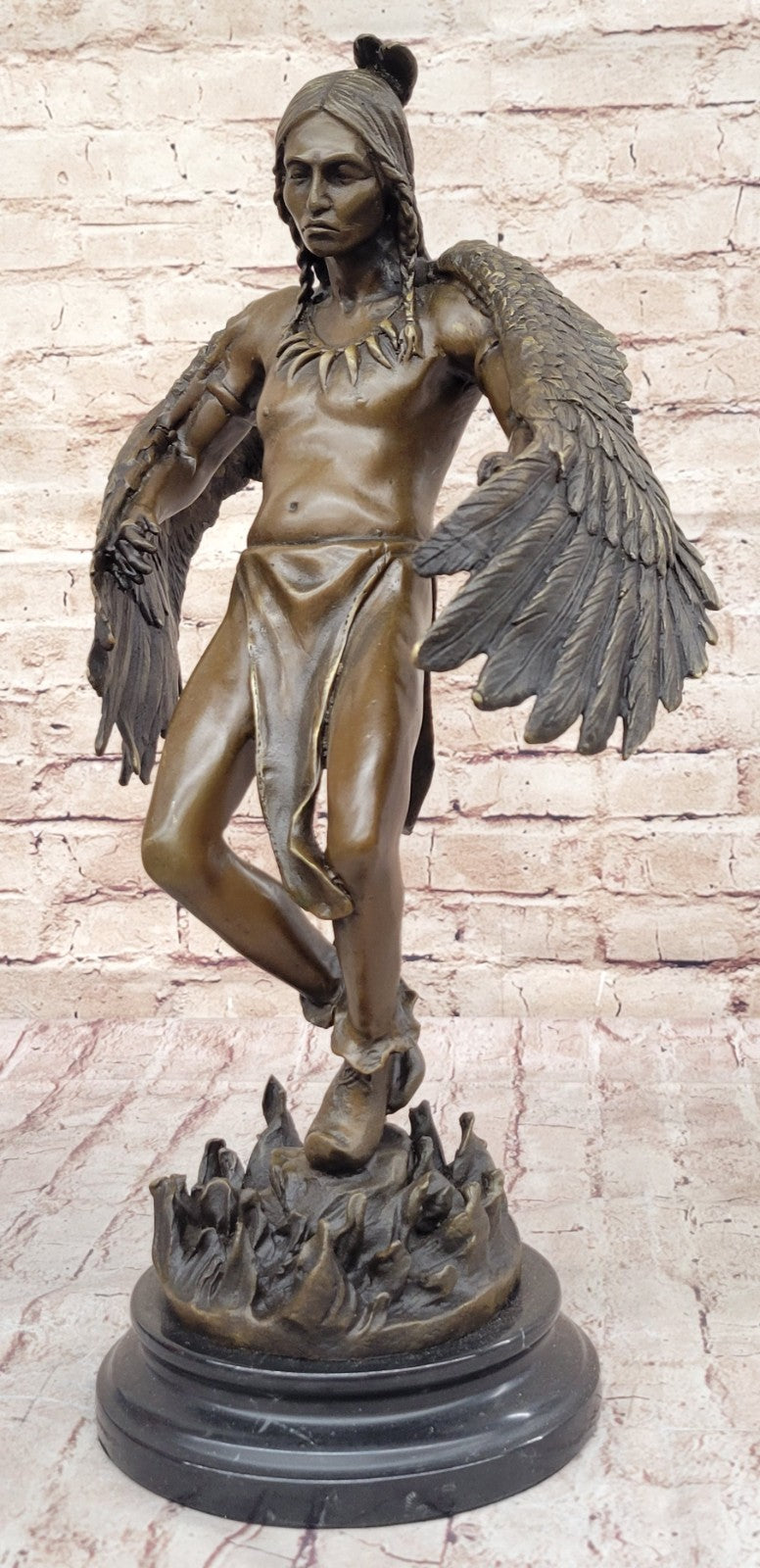 Handcrafted bronze sculpture SALE Art Warrior Indian American Milo Signed Figure