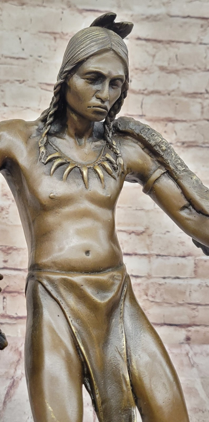 Handcrafted bronze sculpture SALE Art Warrior Indian American Milo Signed Figure