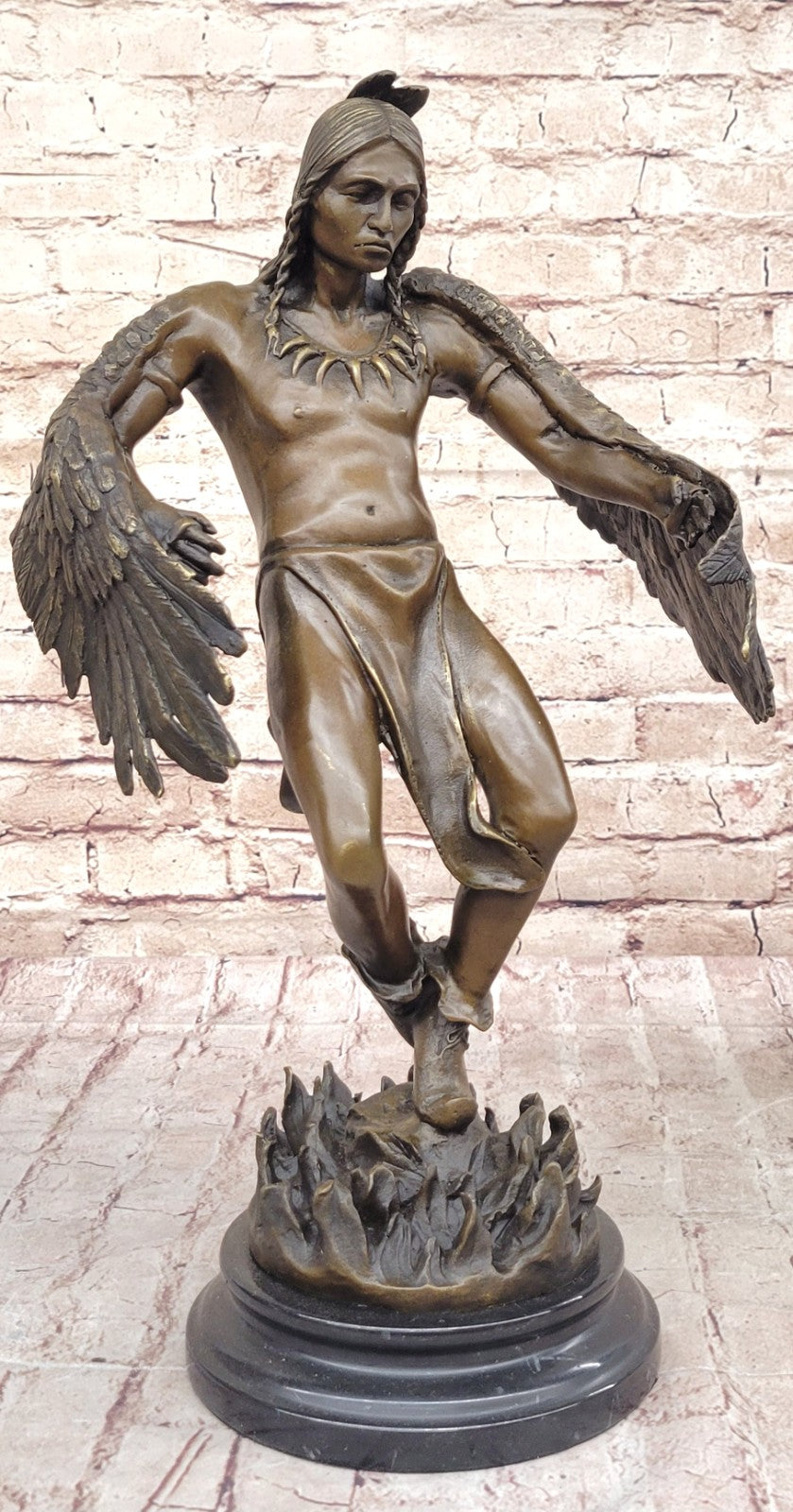 Handcrafted bronze sculpture SALE Art Warrior Indian American Milo Signed Figure
