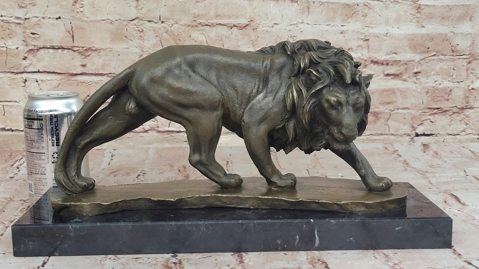 Large Art Decor African Lion Safari Bronze Sculpture Marble Base Statue Figurine