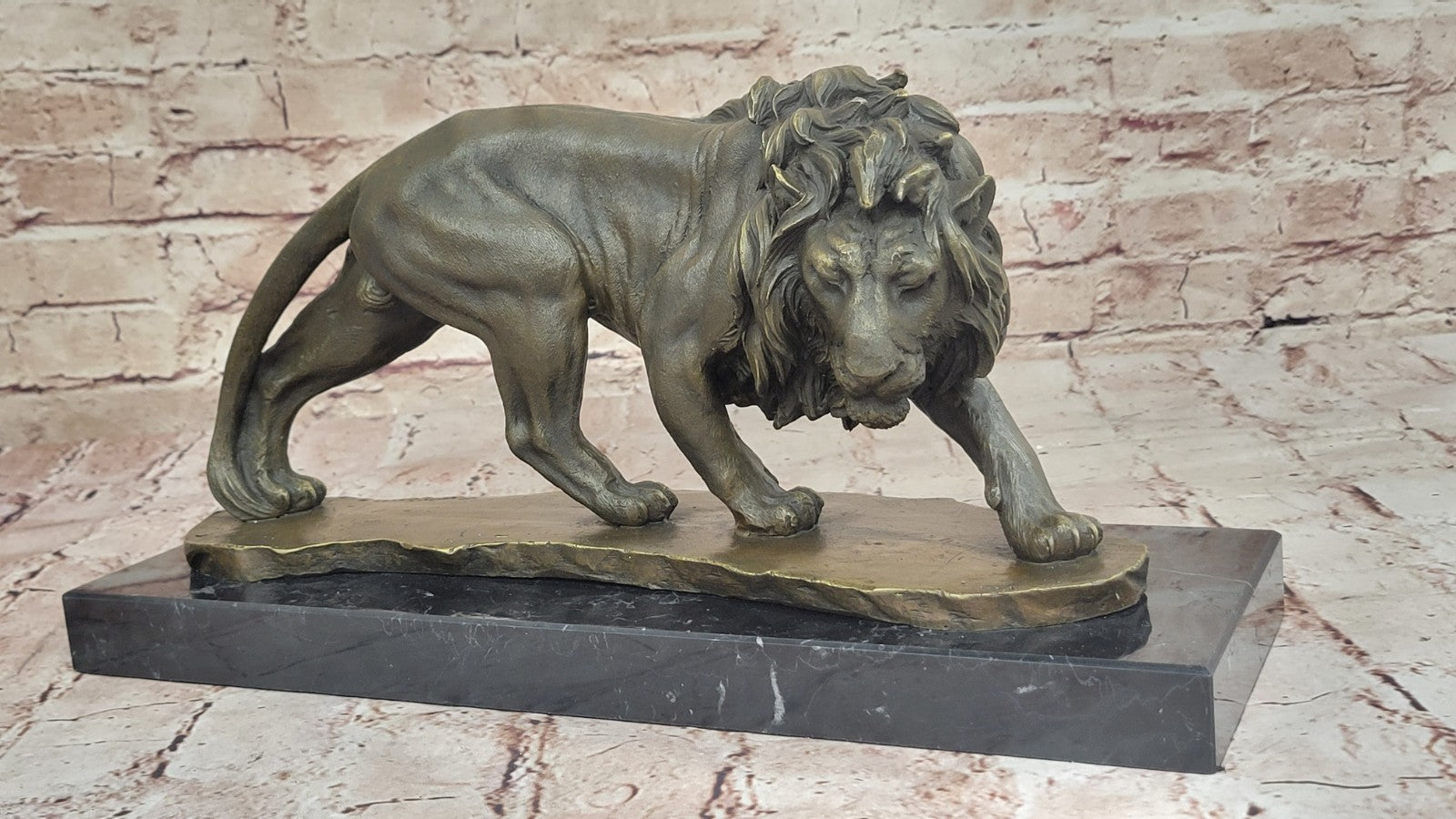 Large Art Decor African Lion Safari Bronze Sculpture Marble Base Statue Figurine