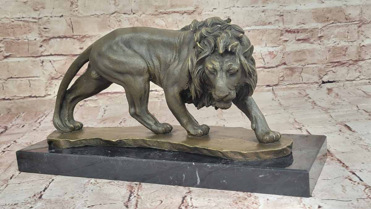 Large Art Decor African Lion Safari Bronze Sculpture Marble Base Statue Figurine