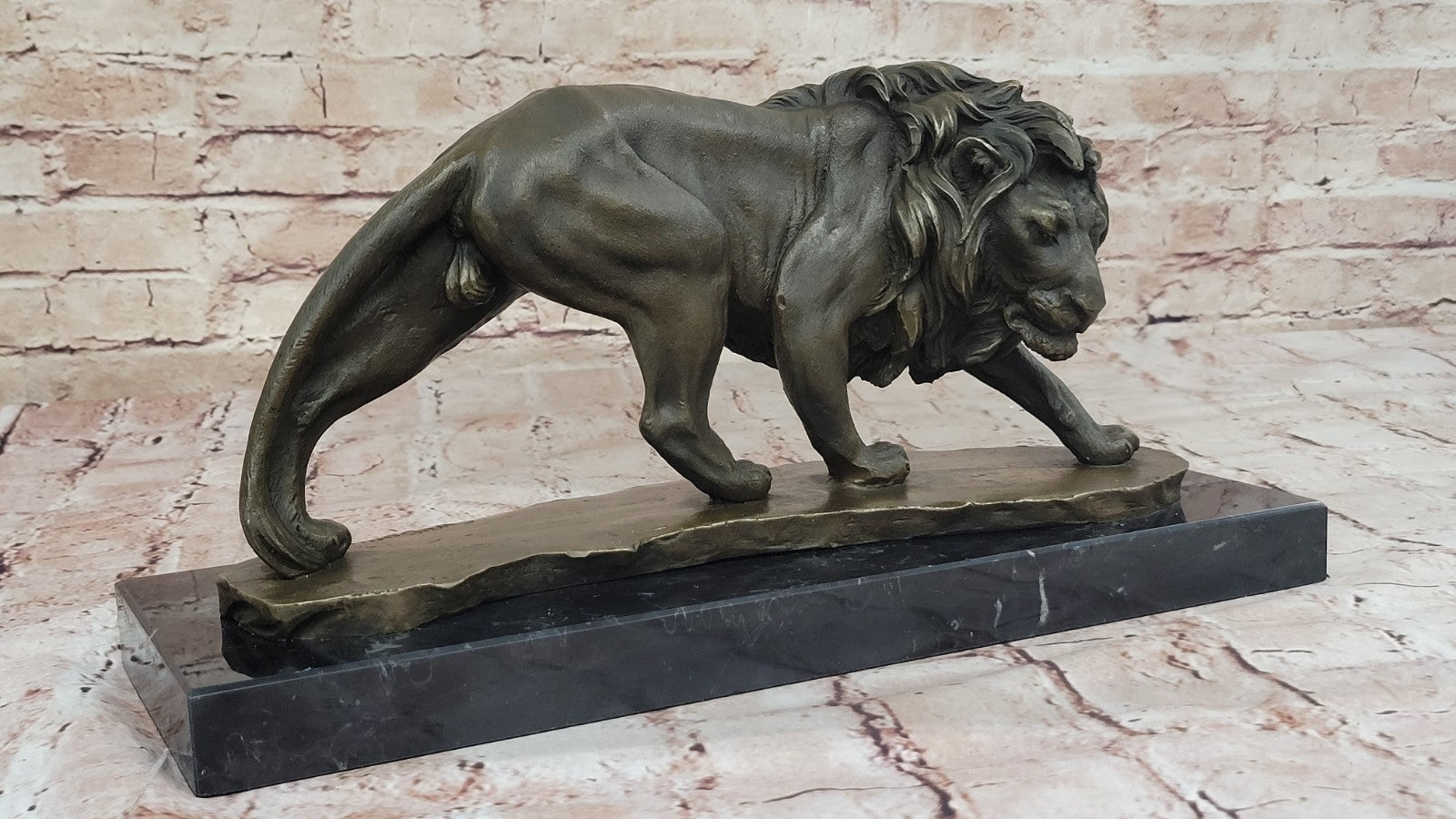 Large Art Decor African Lion Safari Bronze Sculpture Marble Base Statue Figurine