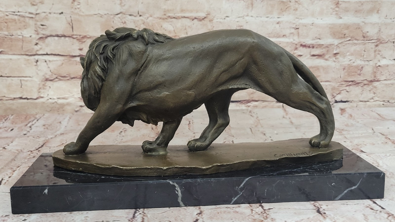 Large Art Decor African Lion Safari Bronze Sculpture Marble Base Statue Figurine