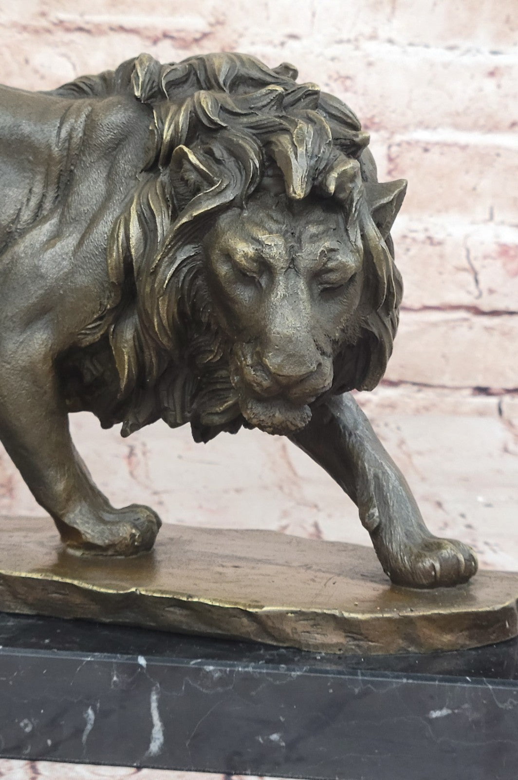 Large Art Decor African Lion Safari Bronze Sculpture Marble Base Statue Figurine