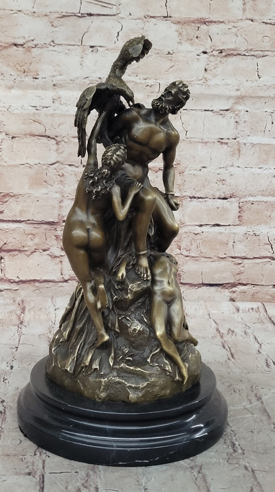 Art Deco Zeus and Eagle Bronze Sculpture Hot Cast Marble Base Figurine Figure